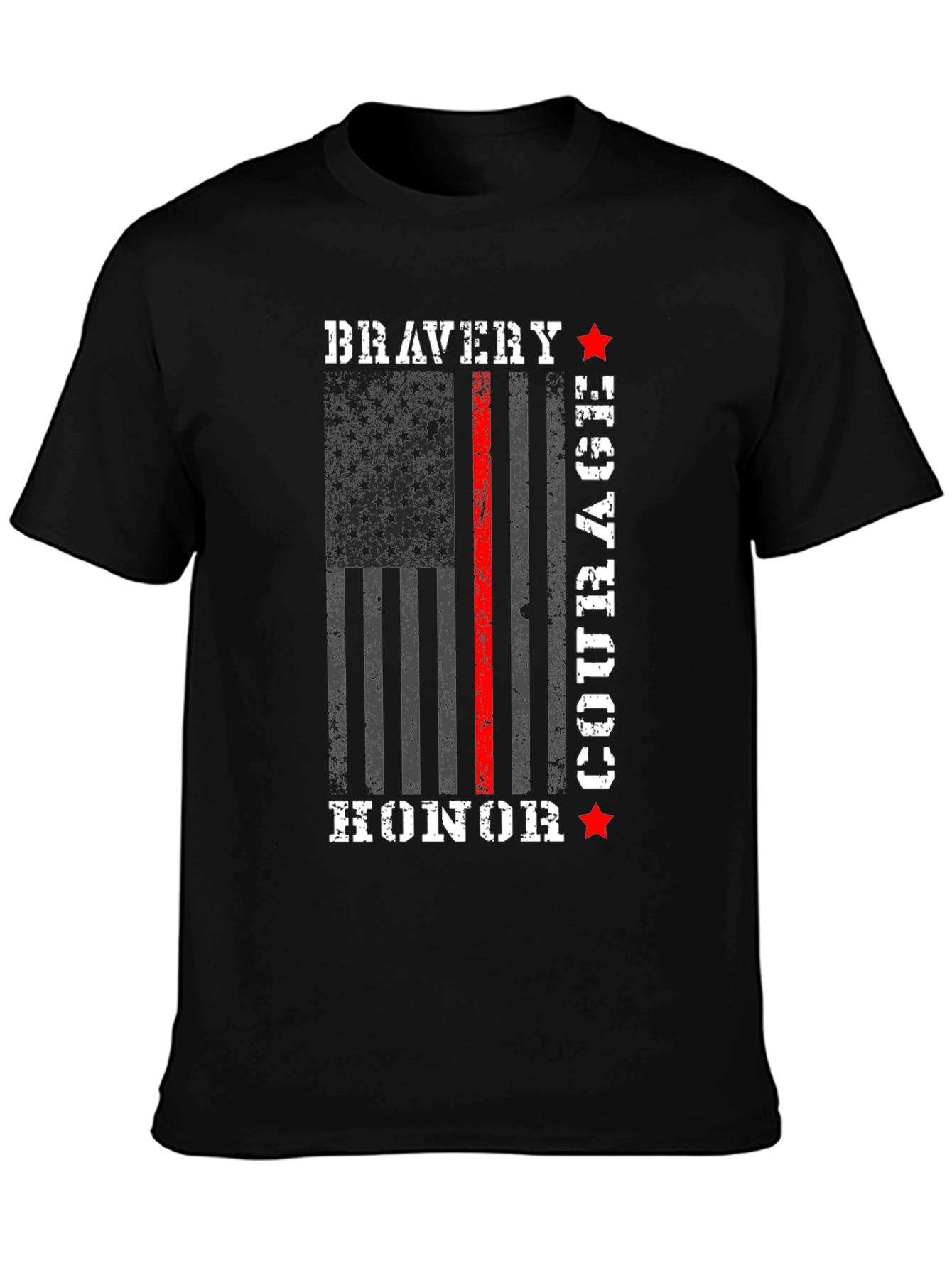 Black Bravery Courage Honor T-Shirt - Firefighter Thin Red Line view 3