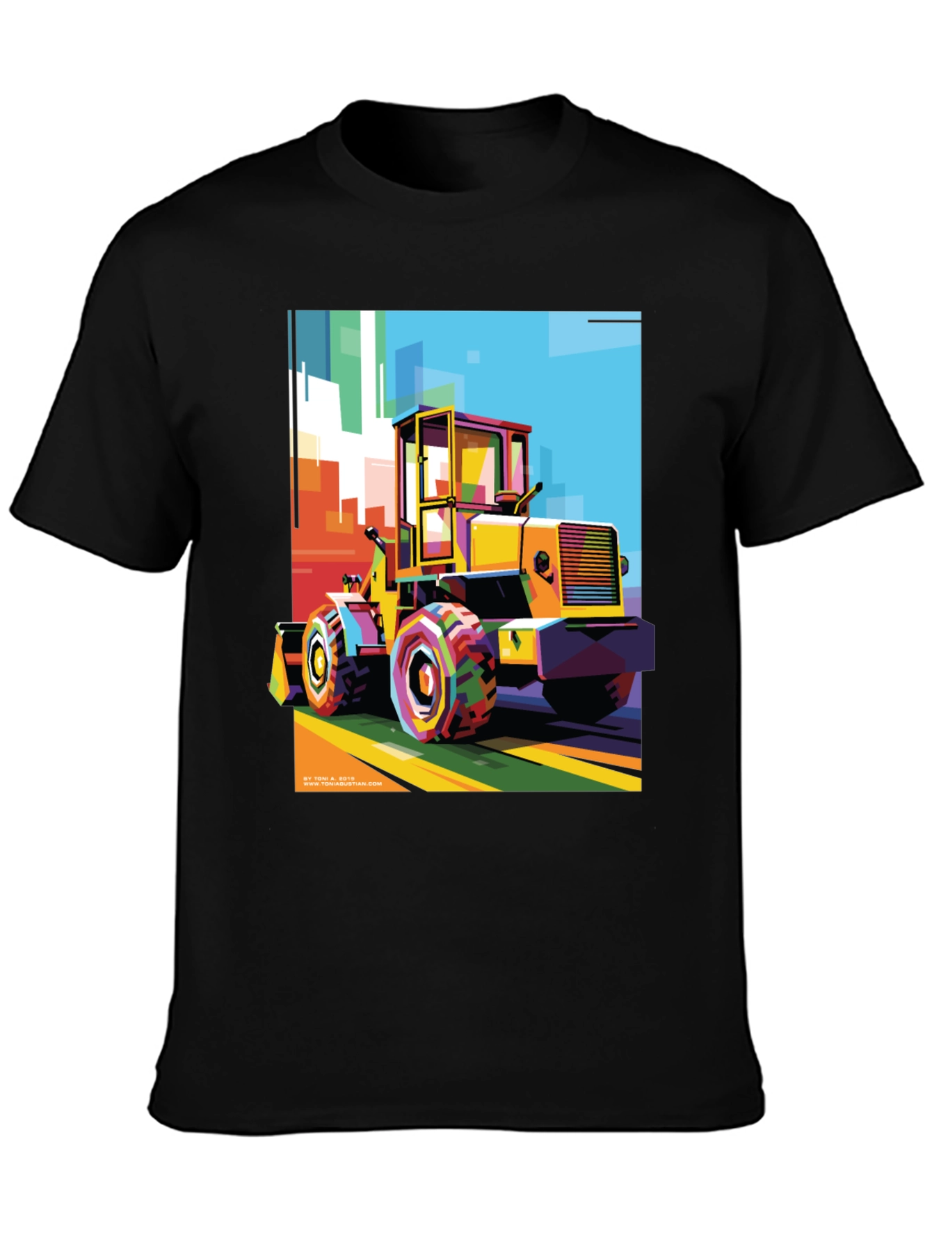 Black Bold Graphic Print T-Shirt - Construction Loader Art view 3
