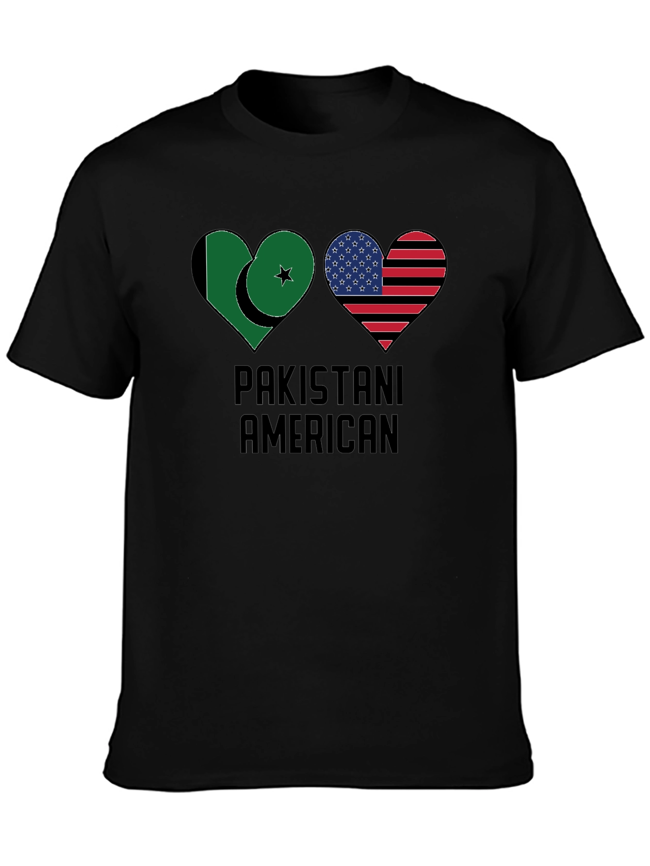 Black Pakistani American Heart Flag T-Shirt view 3