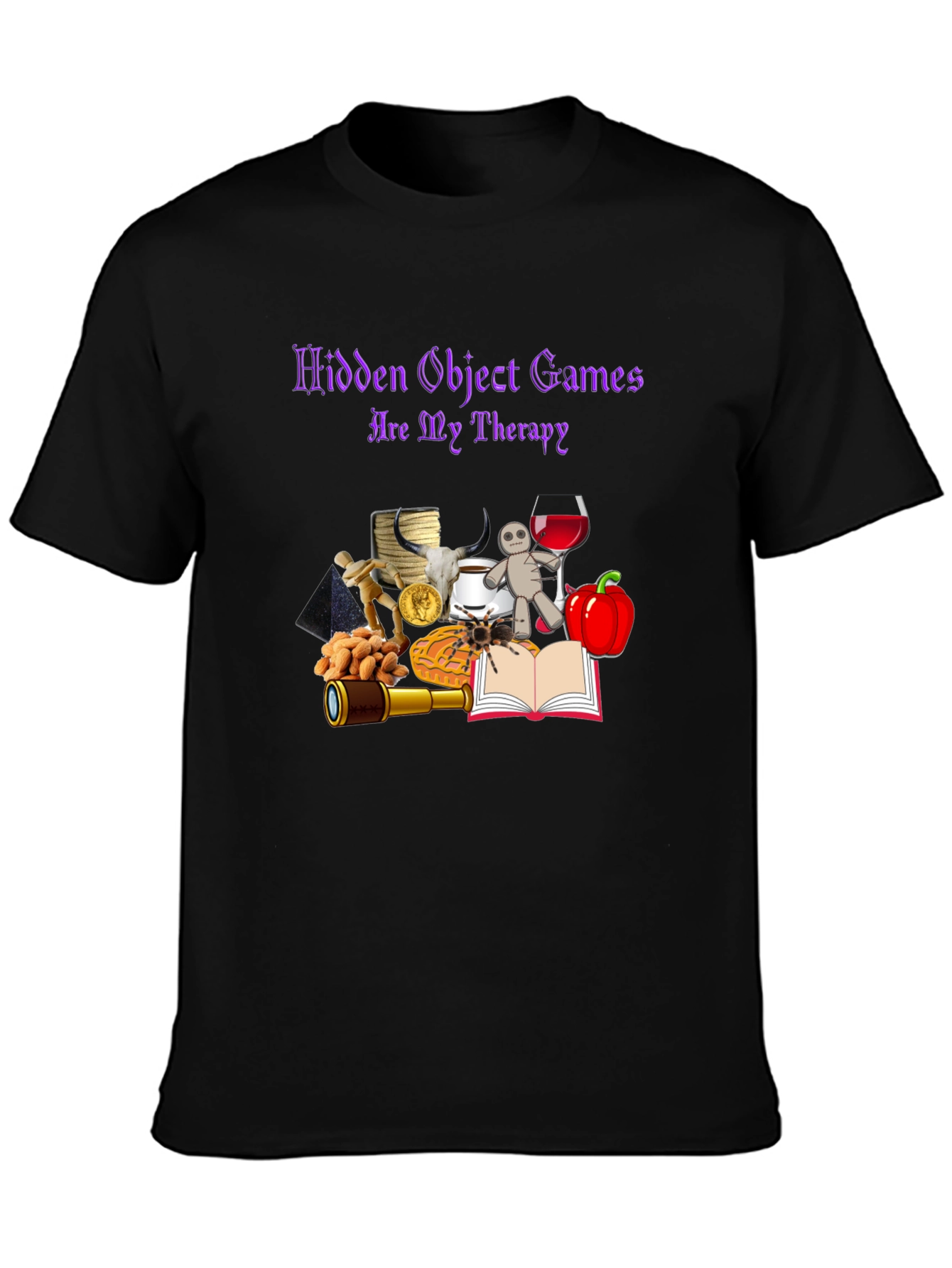 Black Hidden Object Games Therapy T-Shirt view 3