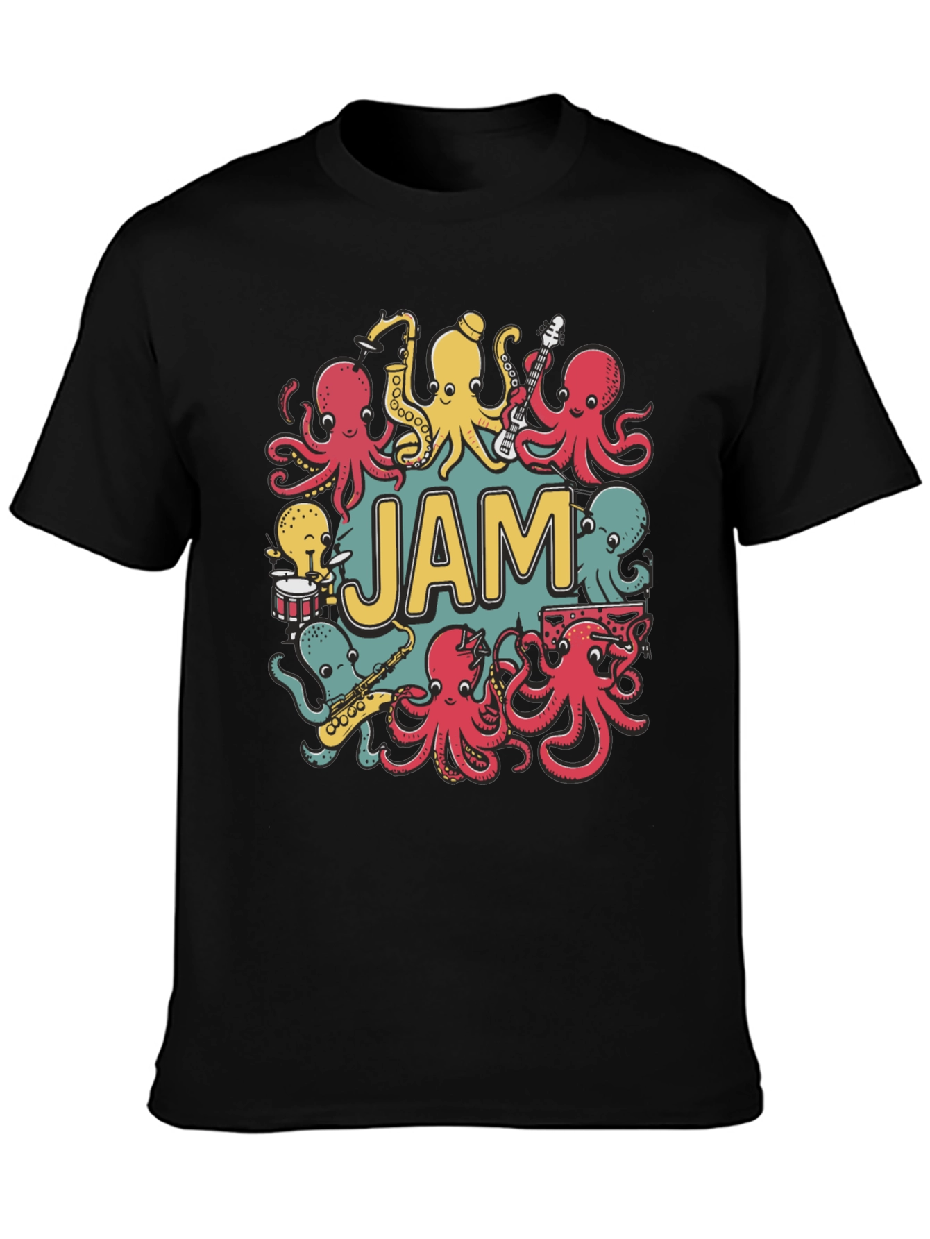 Black Octopus Jam Band Graphic T-Shirt - Black Cotton Tee view 3