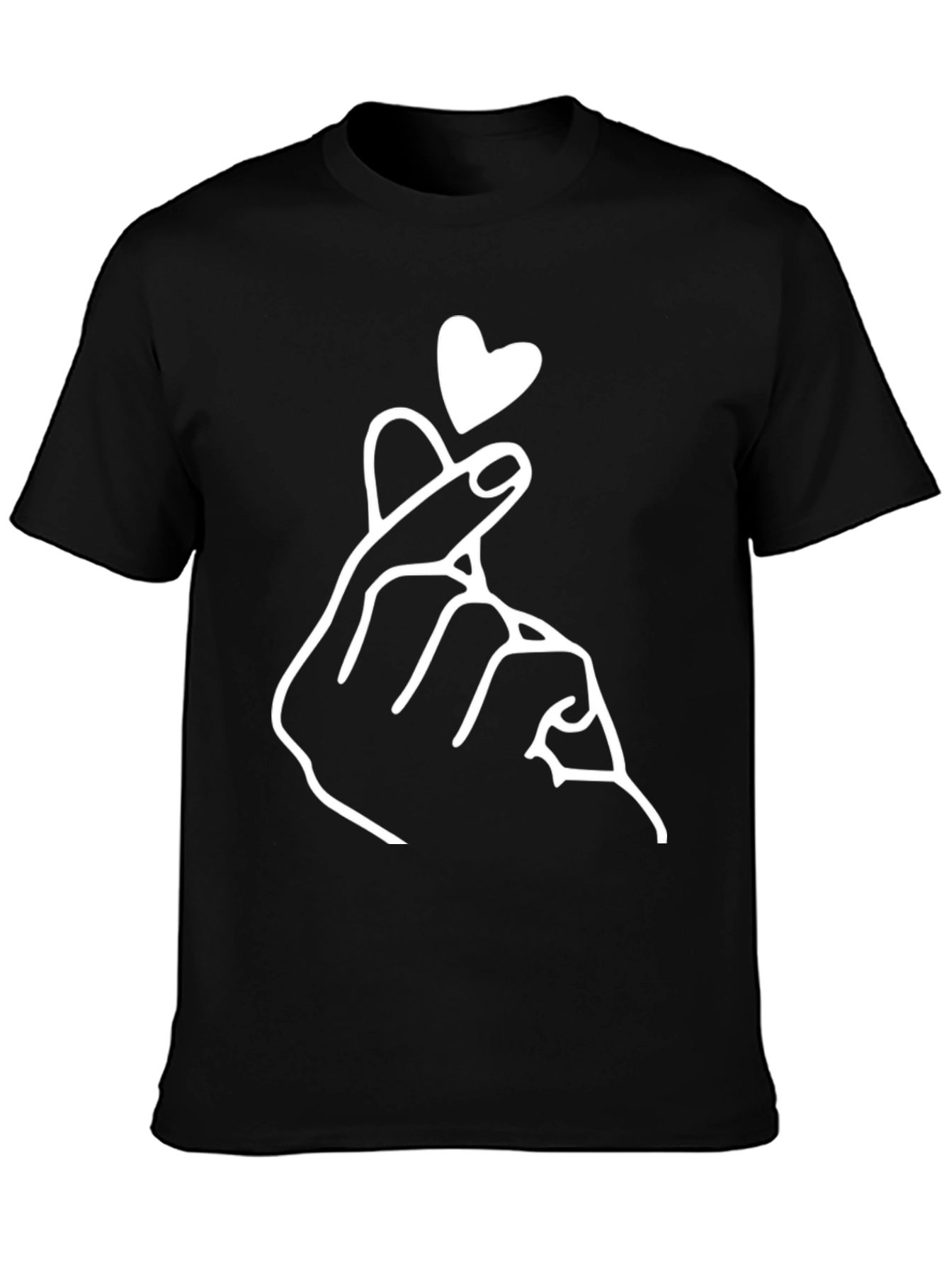 Black Finger Heart T-Shirt - Korean Love Sign view 3
