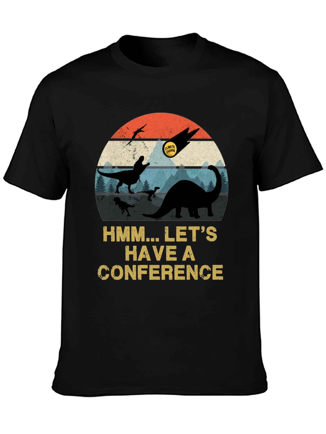 Black Dinosaur Climate Change Conference Graphic T-Shirt view 3