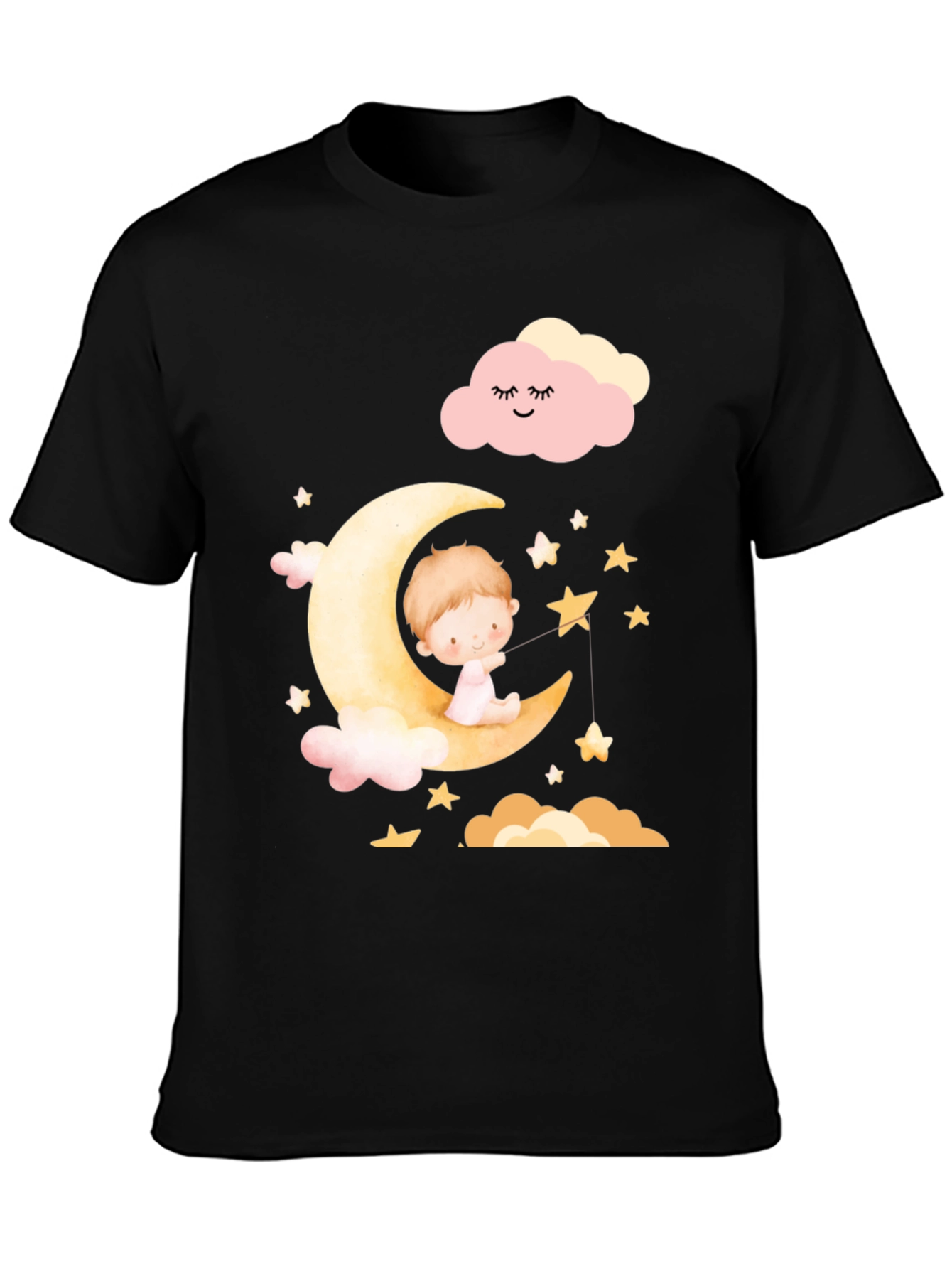 Black Cute Baby on Moon Graphic T-Shirt - Unisex view 3