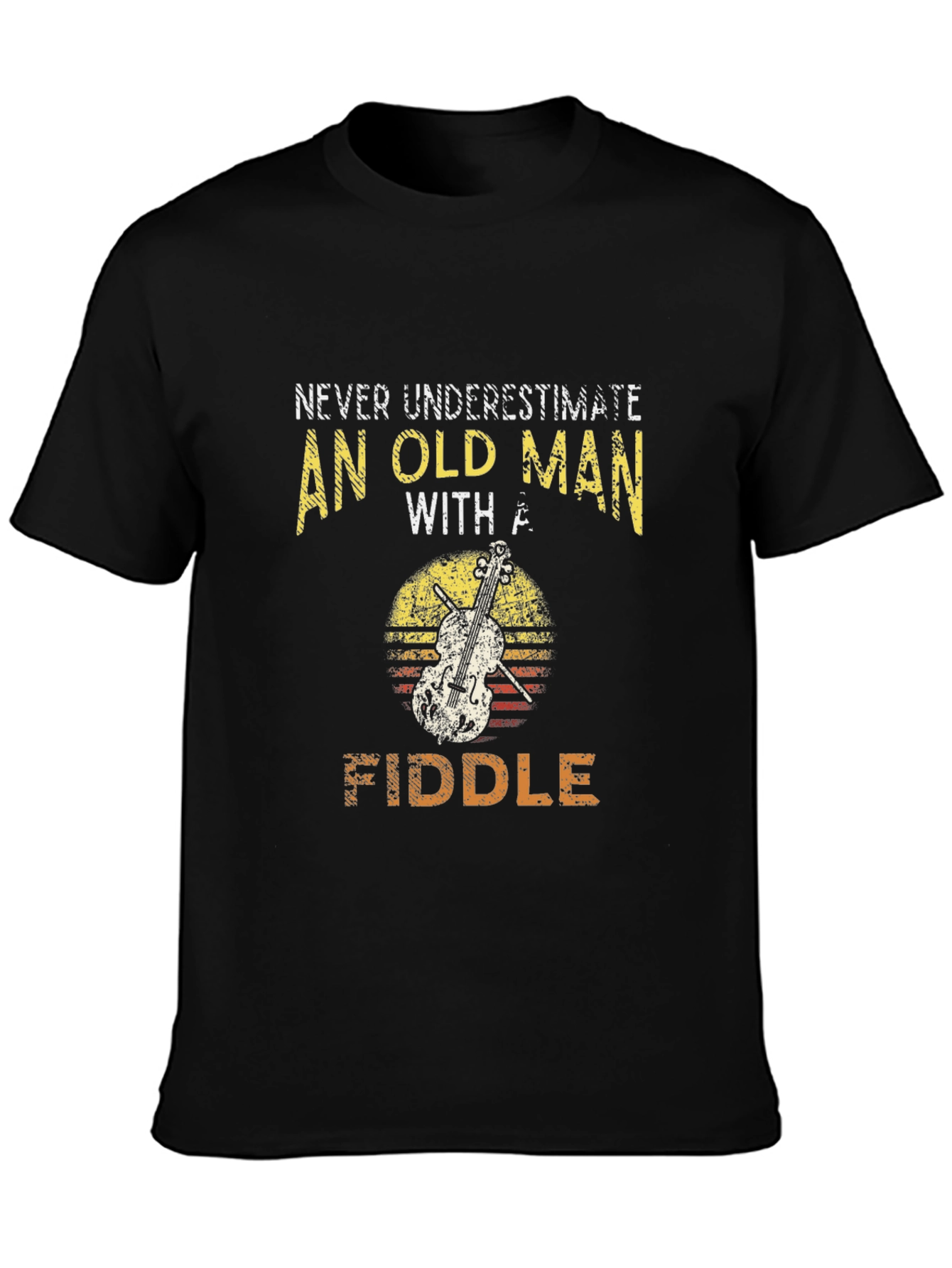 Black Never Underestimate an Old Man with a Fiddle T-Shirt view 3