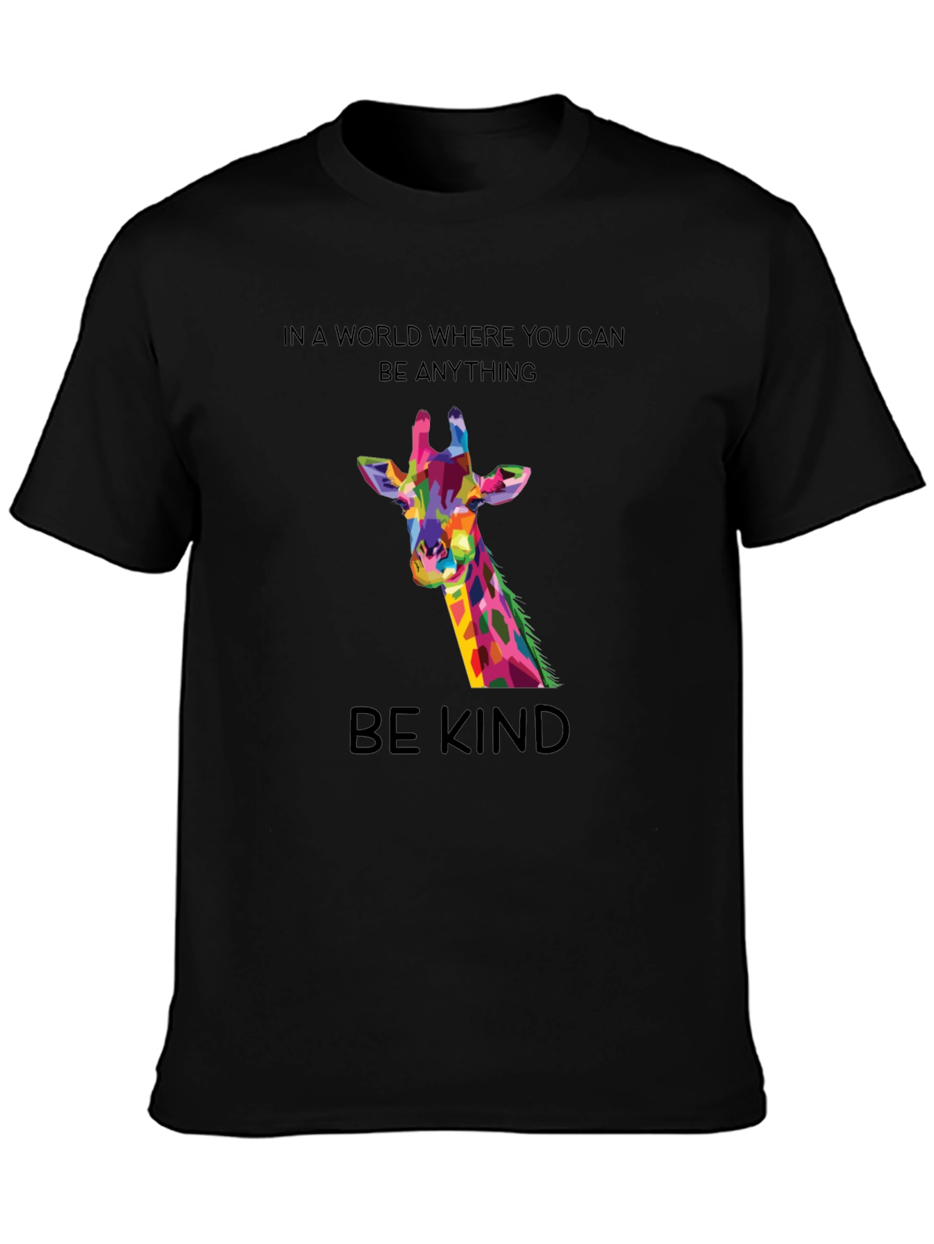 Black Be Kind Giraffe Tee - Unique Colorful Design view 3