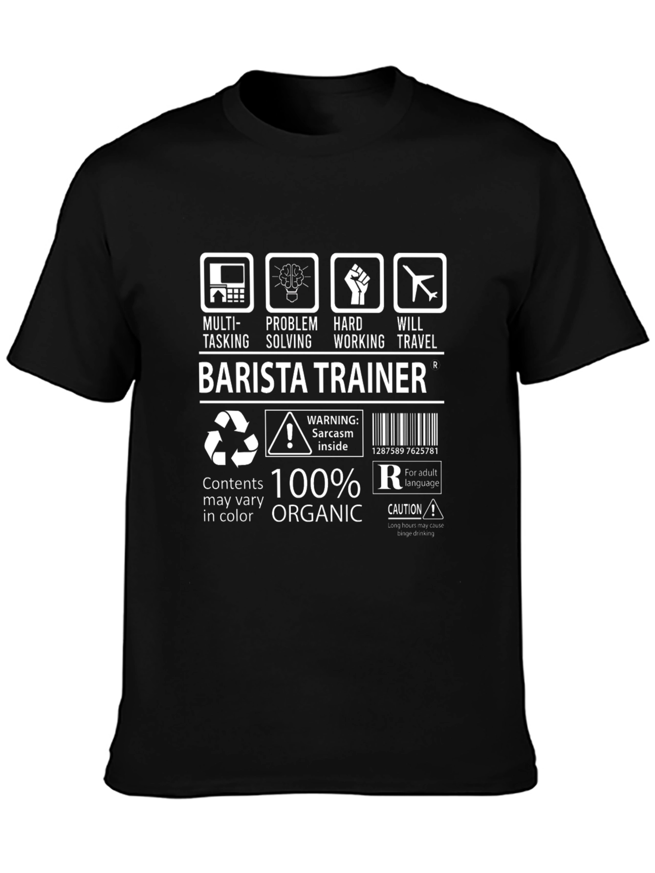 Black Barista Trainer T-Shirt: Multi-Tasking, Organic Humor Tee view 3