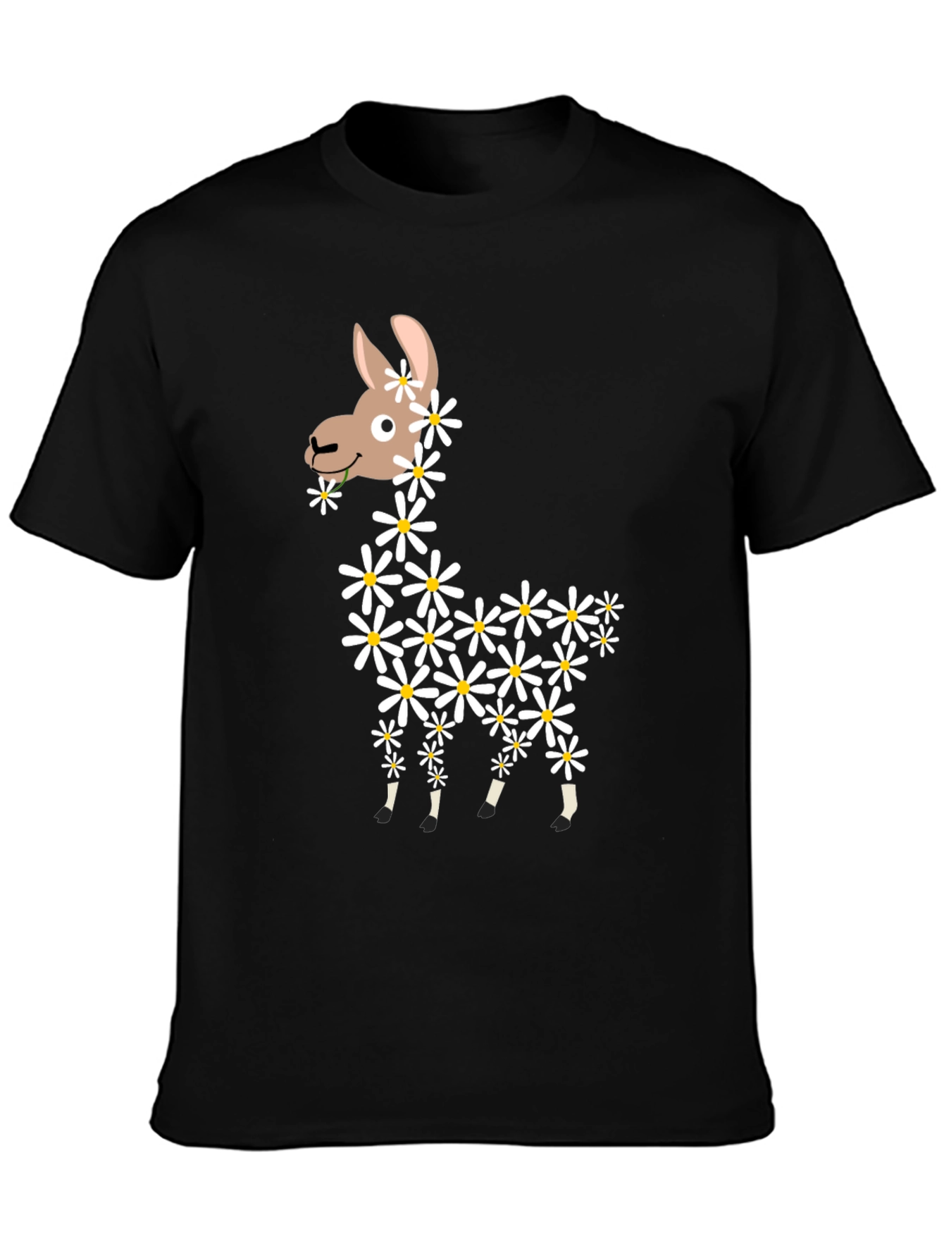 Black Llama Flower Graphic Tee - Cute & Casual Black T-Shirt view 3