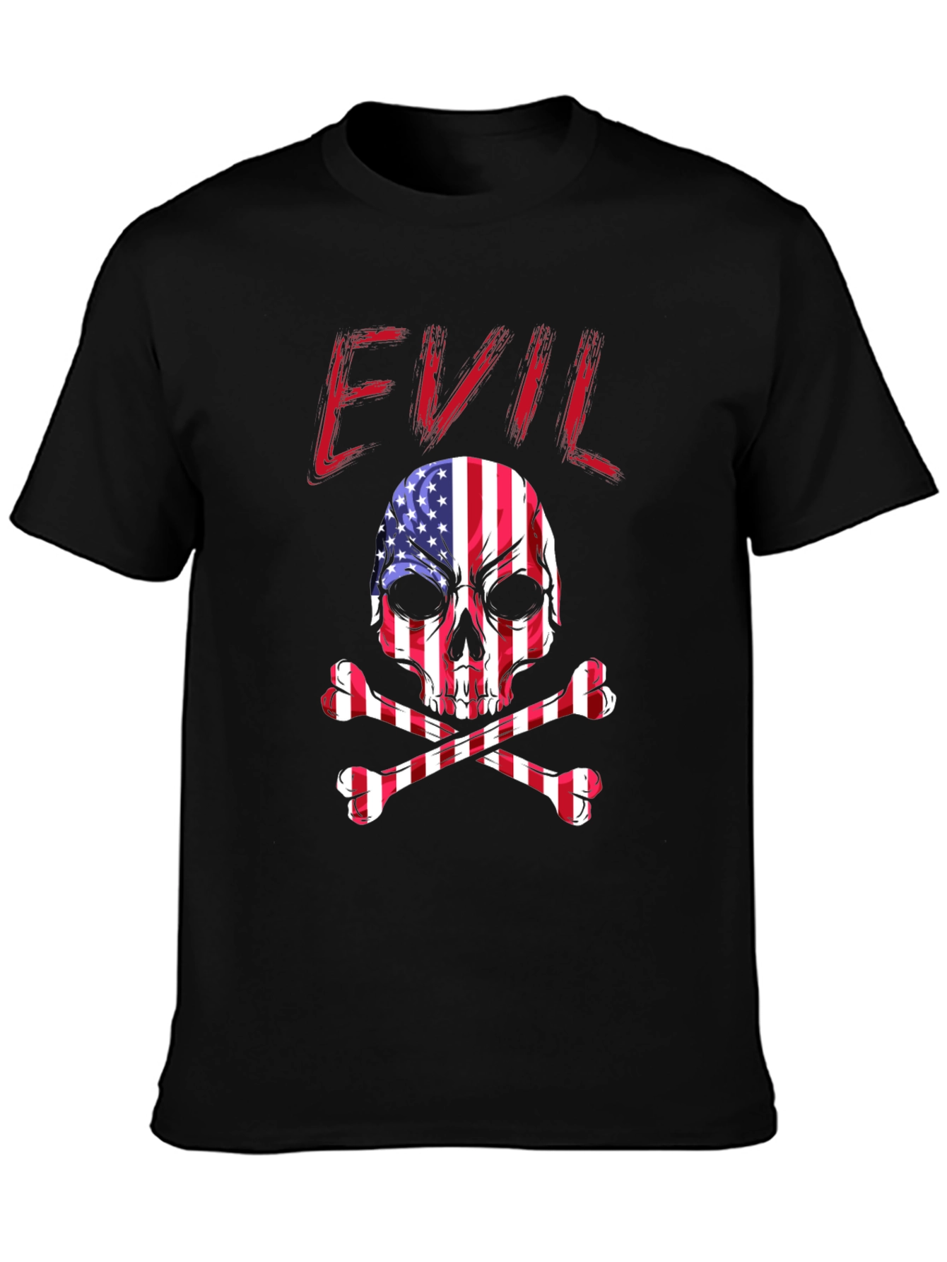 Black Evil USA Flag Skull Graphic T-Shirt view 3