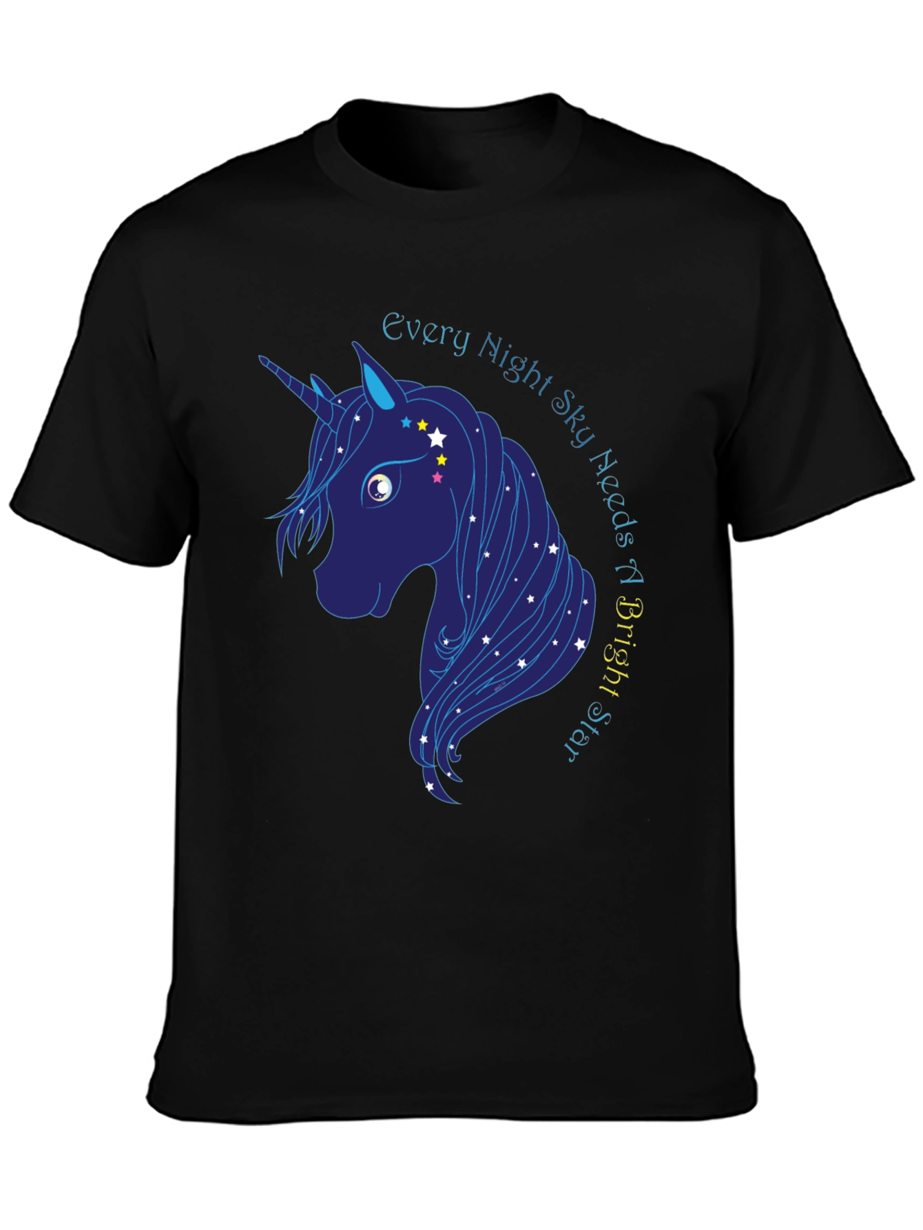 Black Every Night Sky Needs a Bright Star Unicorn T-Shirt view 3