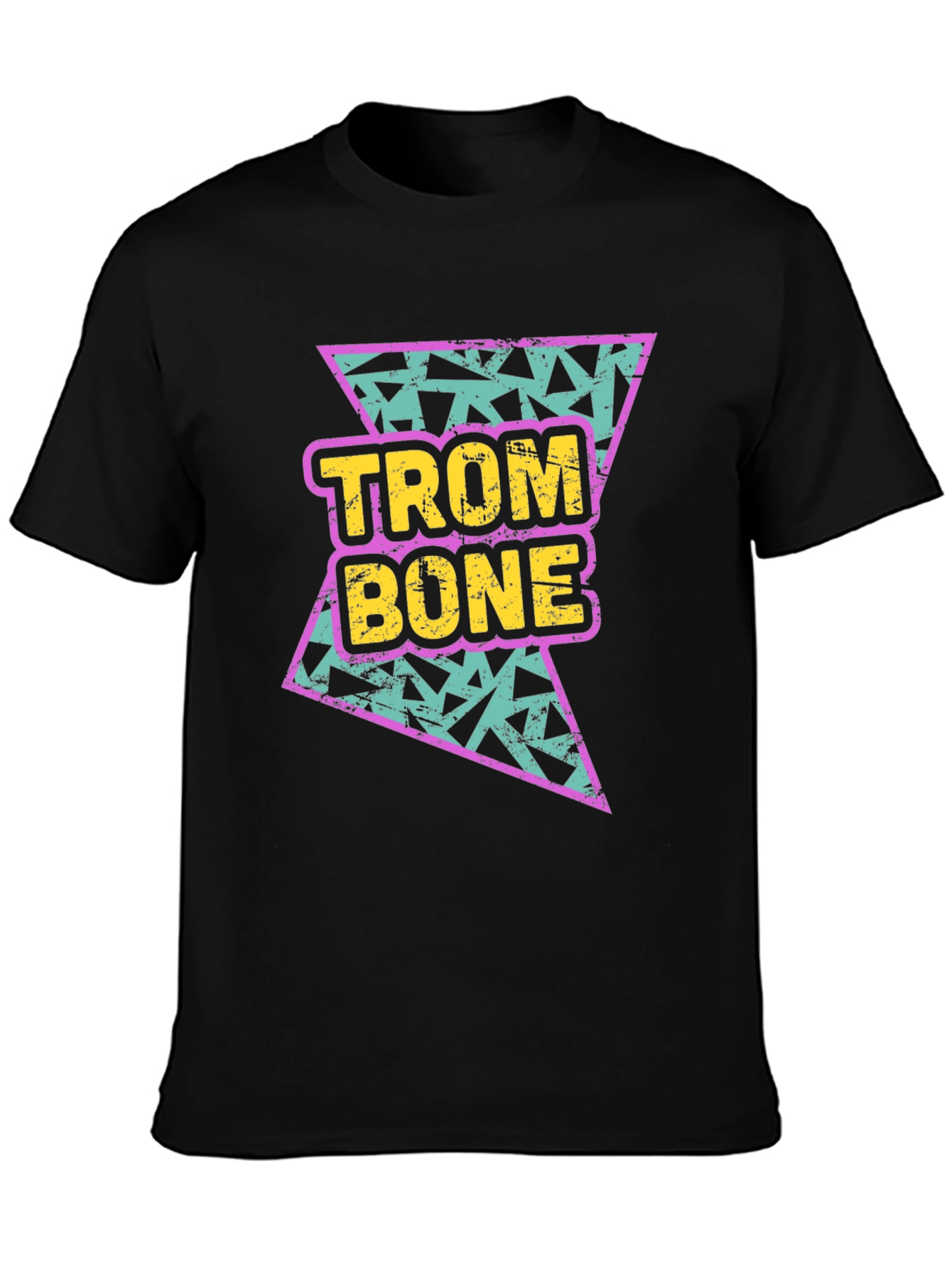 Black Retro Trombone Graphic Tee - Black Cotton T-Shirt view 3