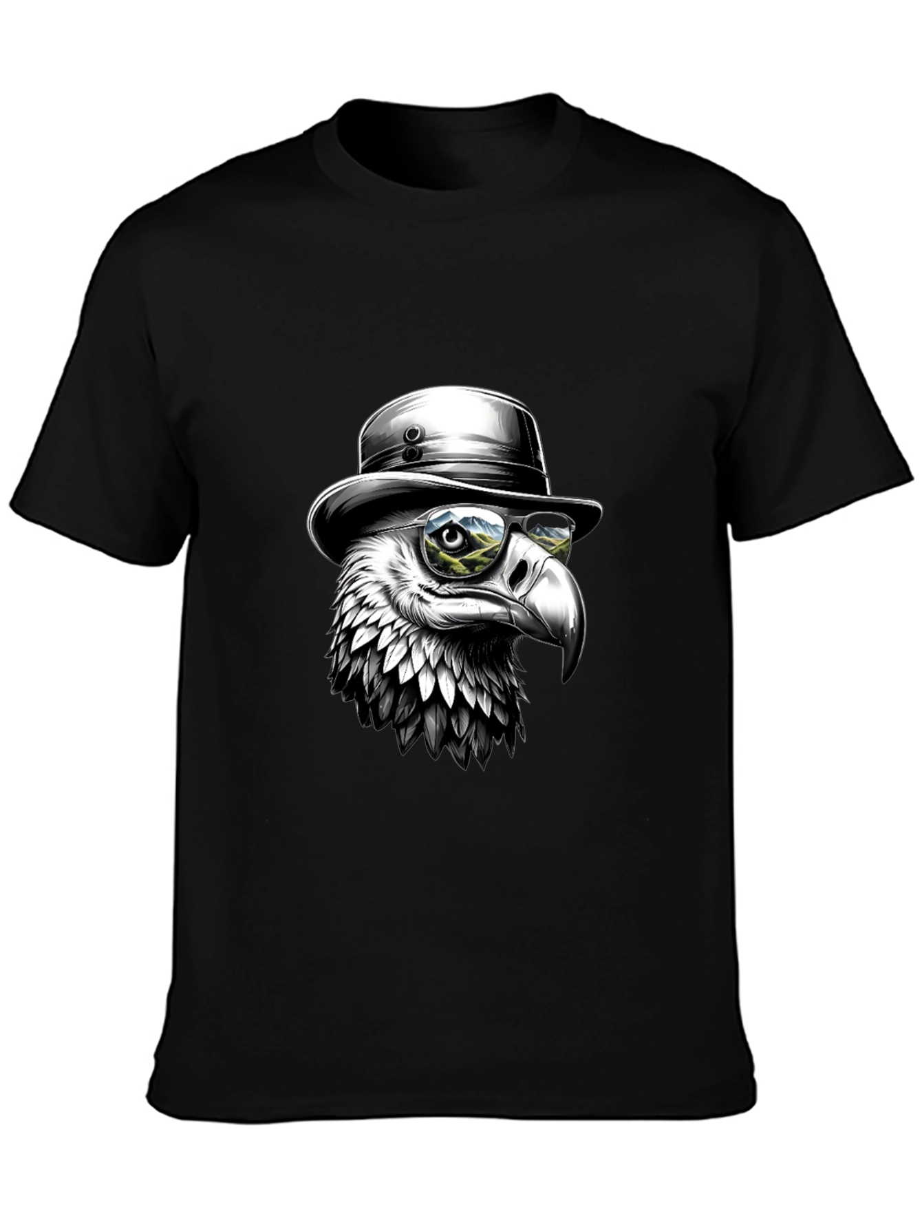 Black Cool Eagle T-Shirt - Bird with Hat & Glasses view 3