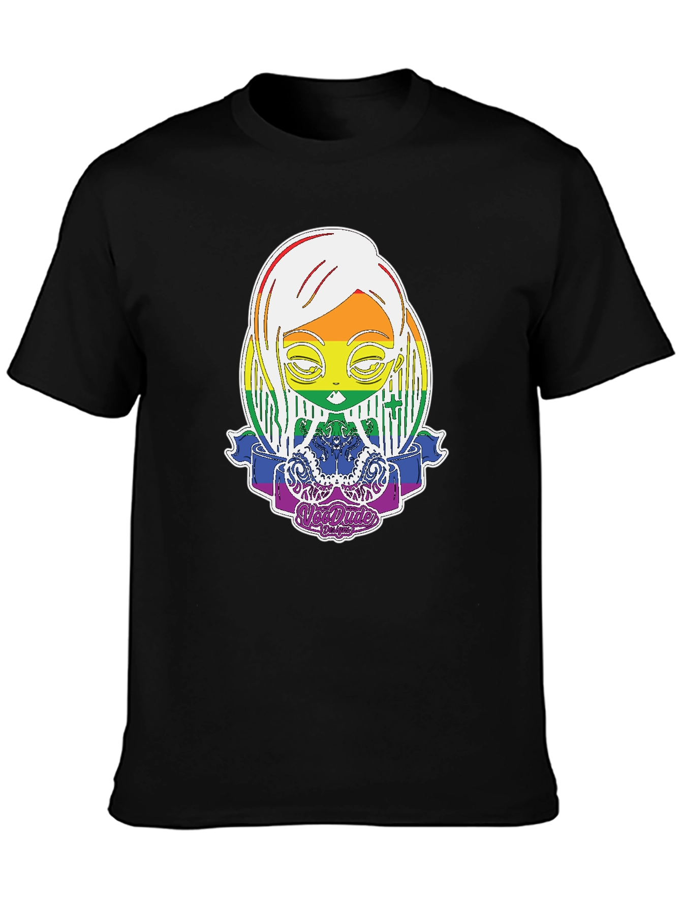 Black Rainbow Character Graphic Tee view 3