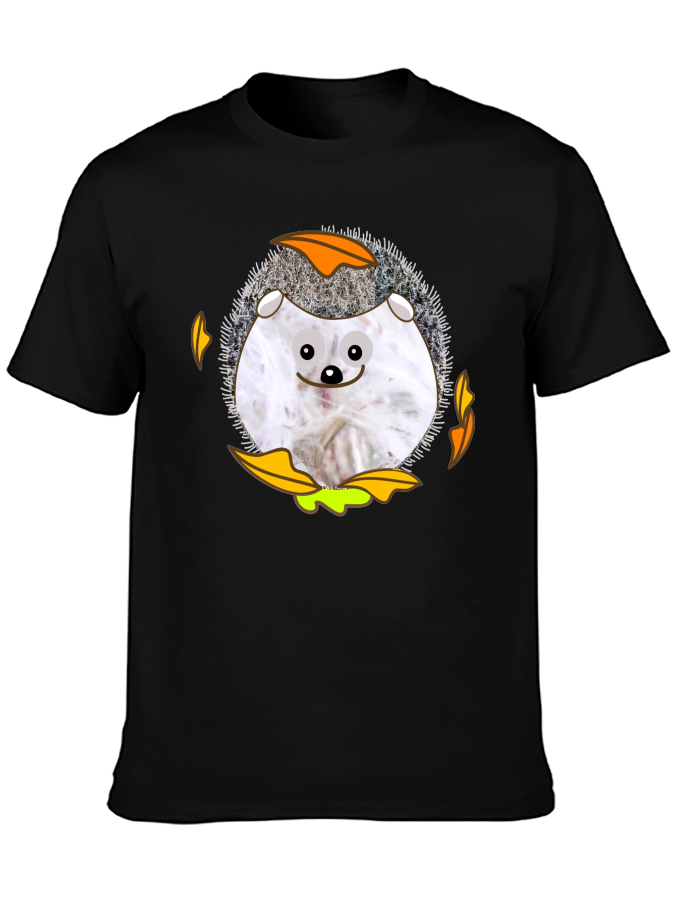 Black Cute Hedgehog Graphic Tee - Black Cotton Blend view 3