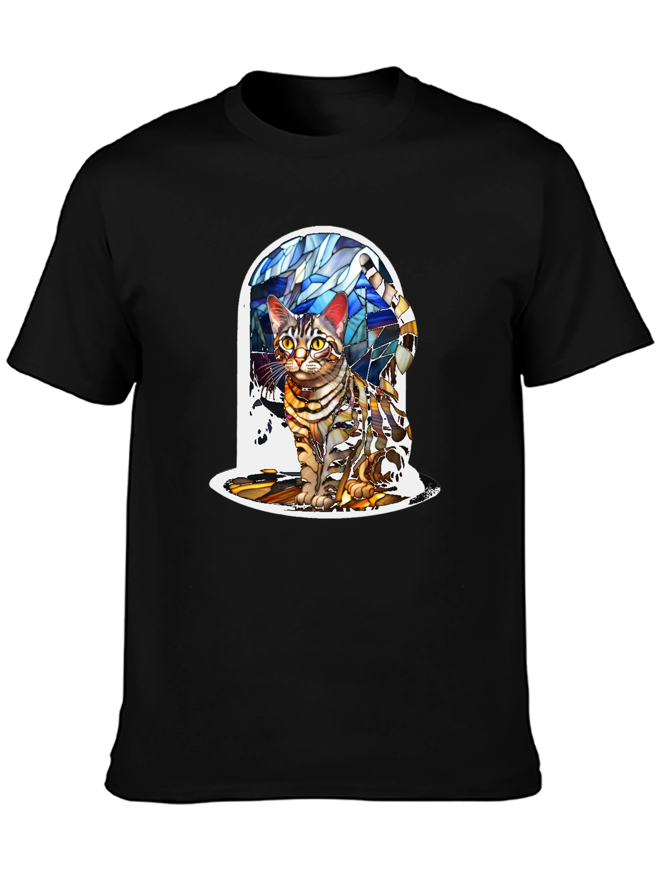 Black Stained Glass Cat T-Shirt - Artistic Feline Tee view 3