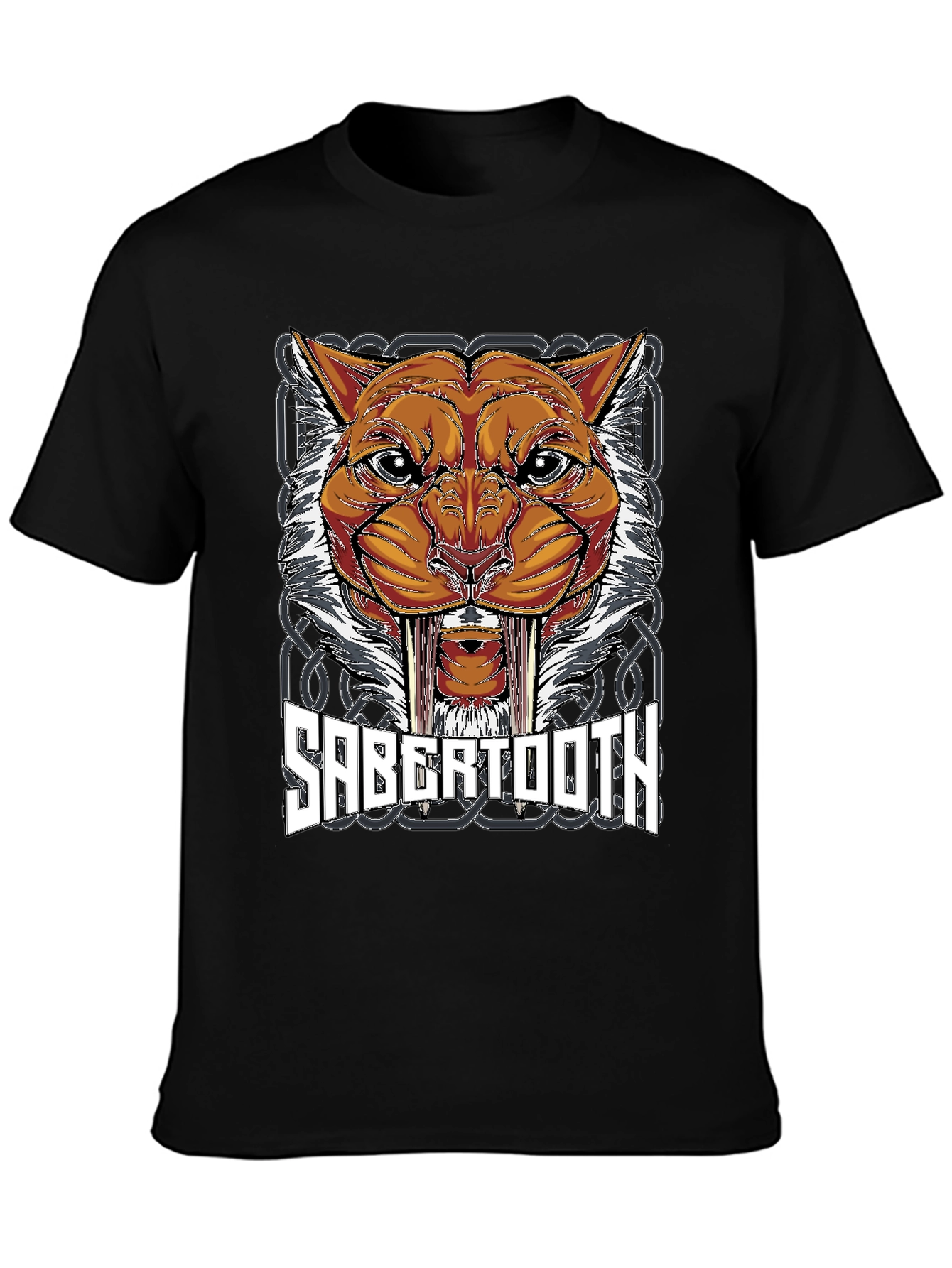 Black Sabertooth Tiger Graphic Print T-Shirt view 3