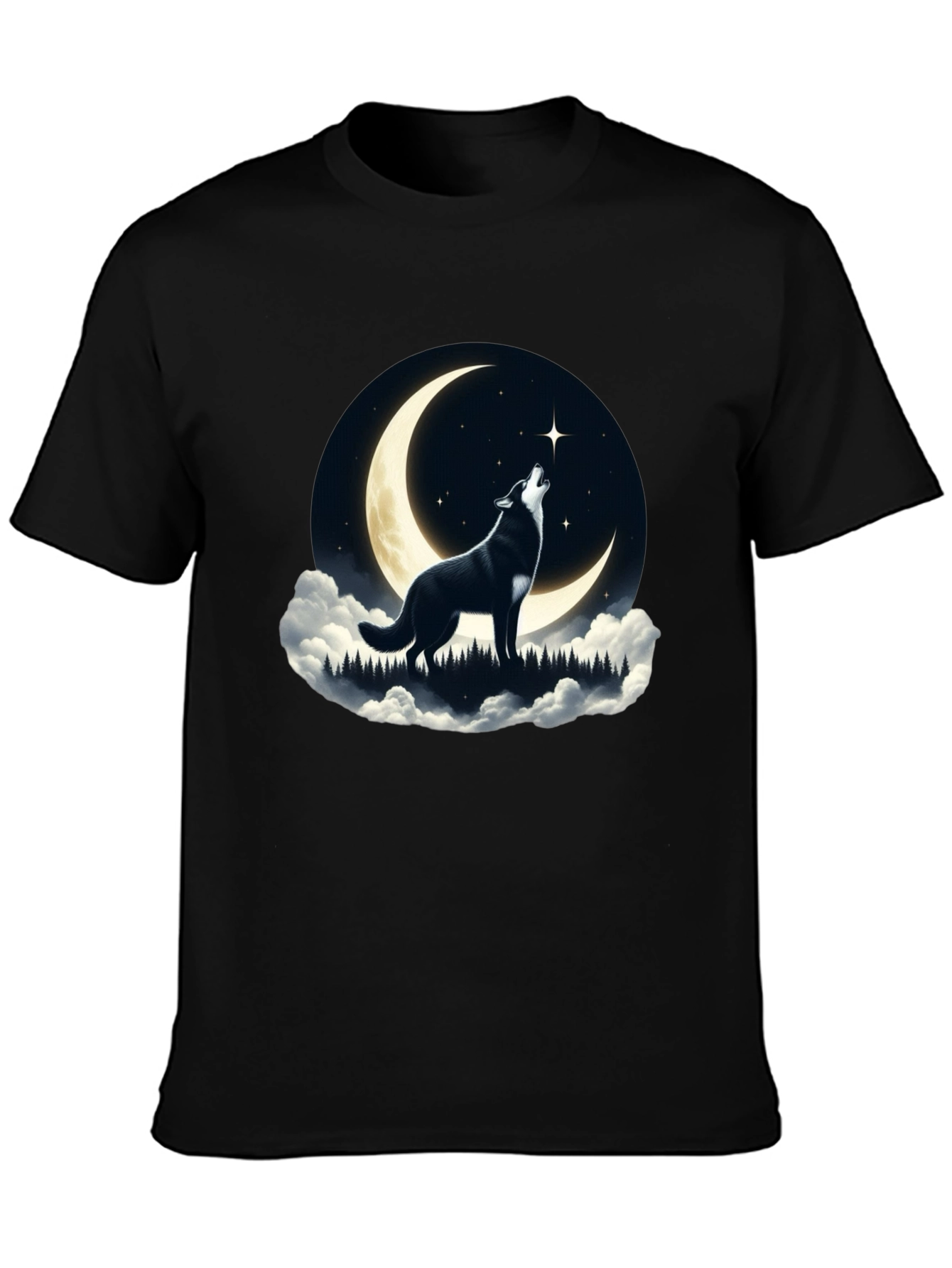 Black Wolf Howling at Moon Graphic Tee - Black view 3