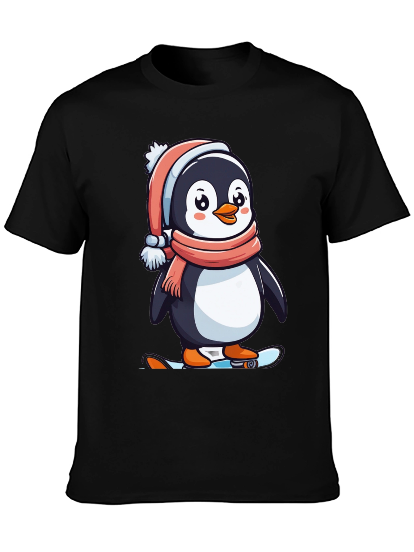 Black Penguin Skateboarder Black T-Shirt view 3