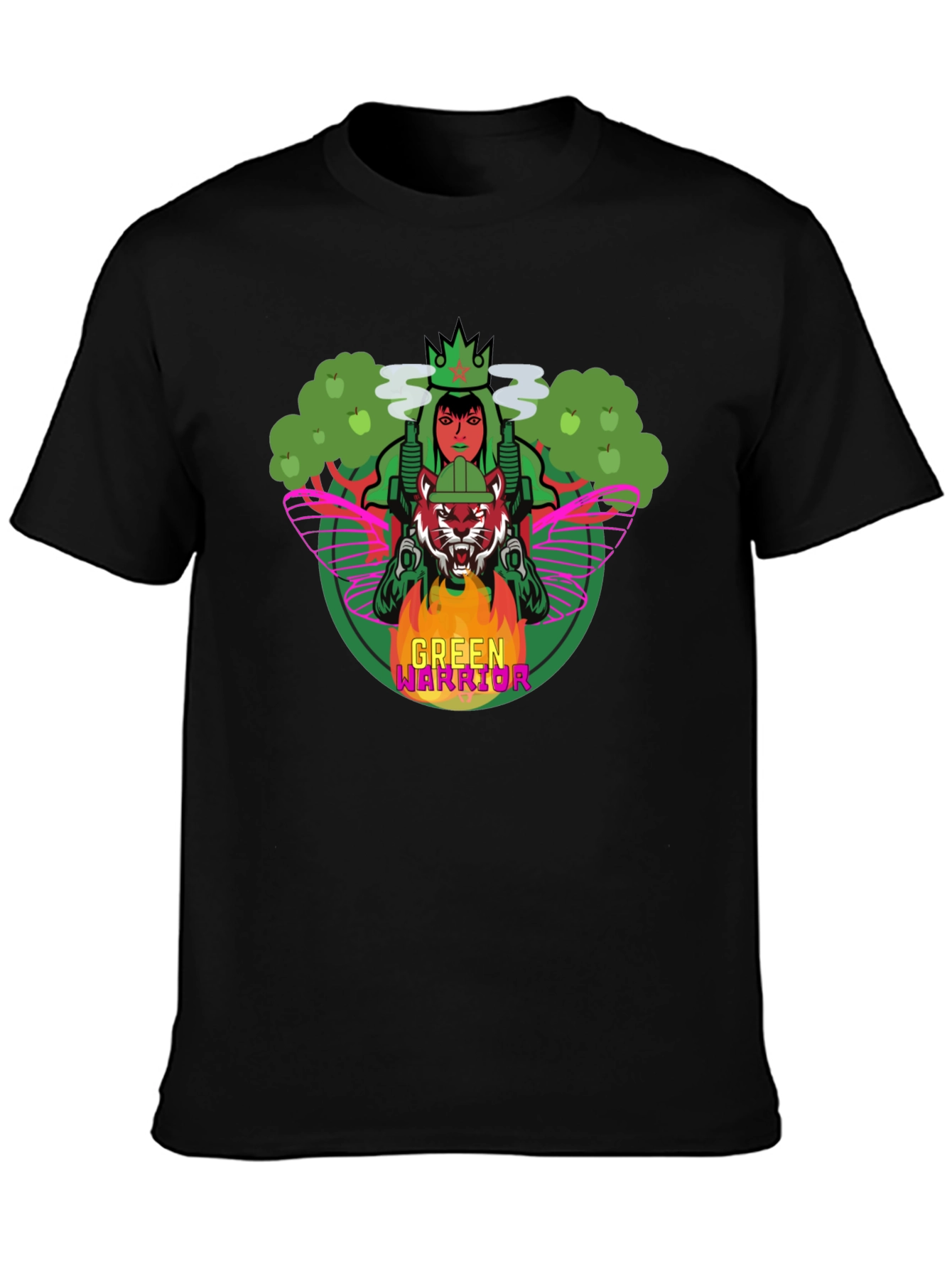 Black Green Warrior Graphic Print T-Shirt view 3