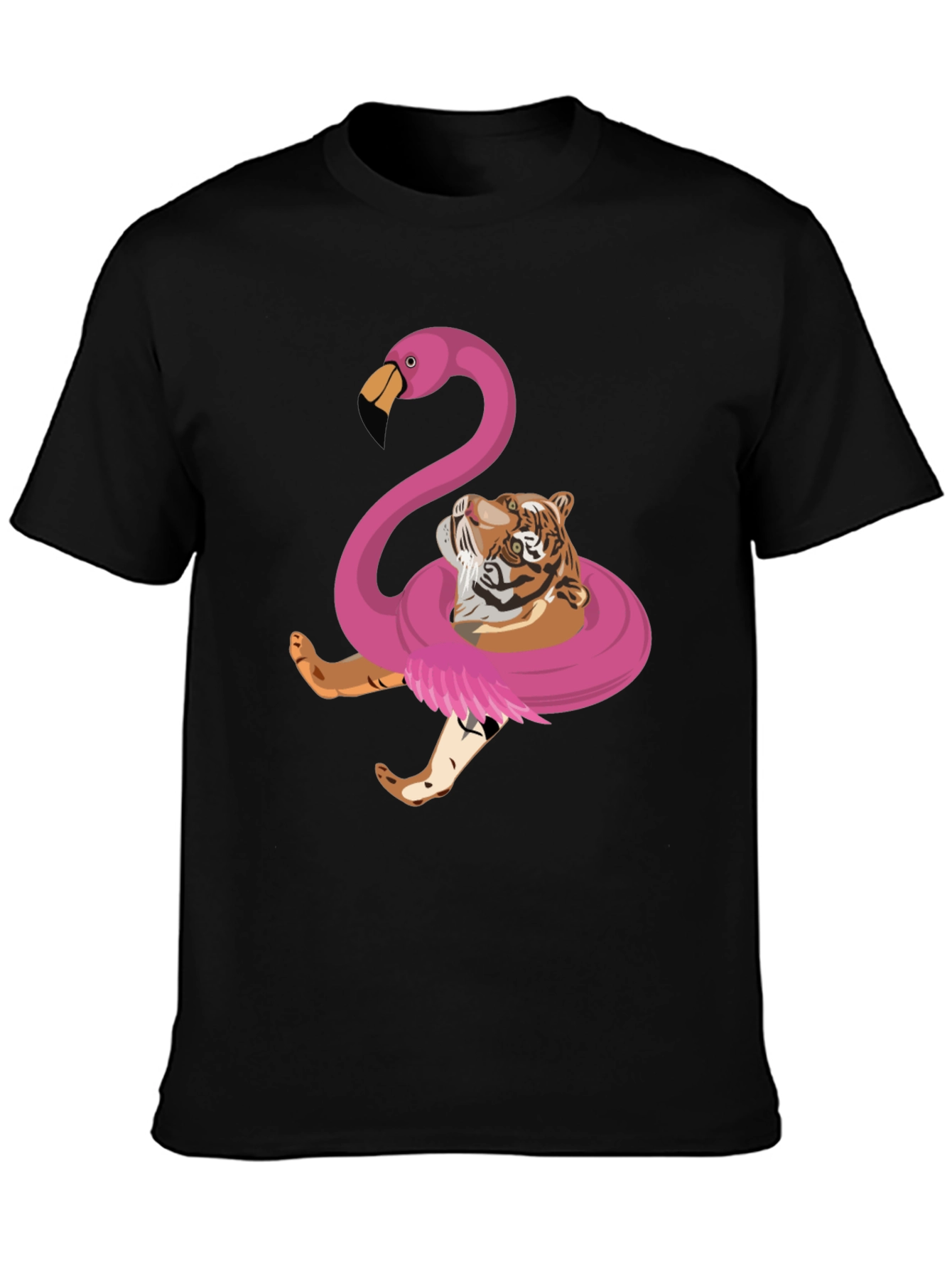 Black Tiger Flamingo Float T-Shirt - Quirky Animal Graphic Tee view 3