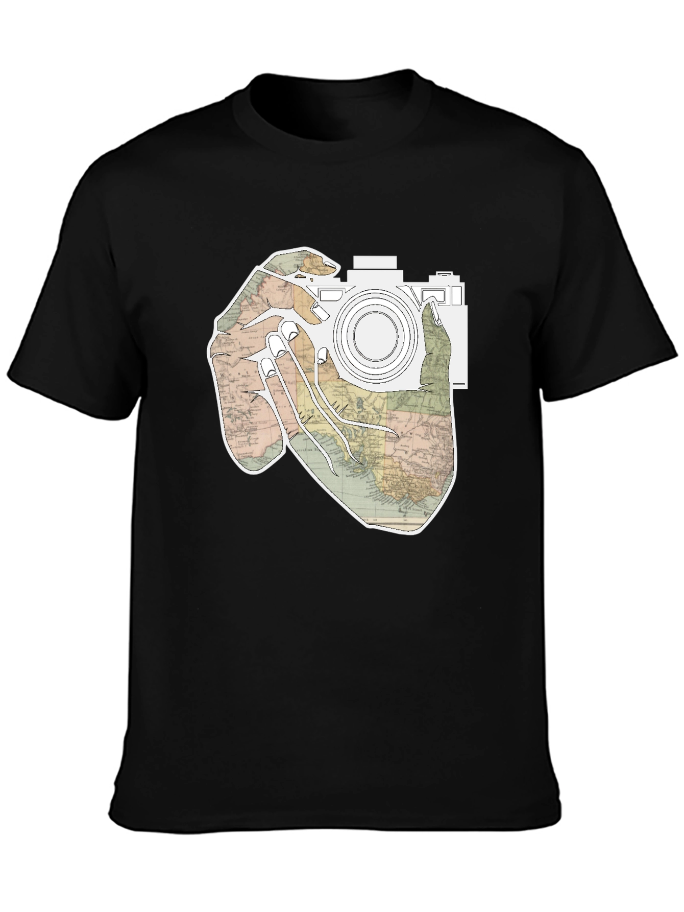 Black World Map Camera T-Shirt view 3