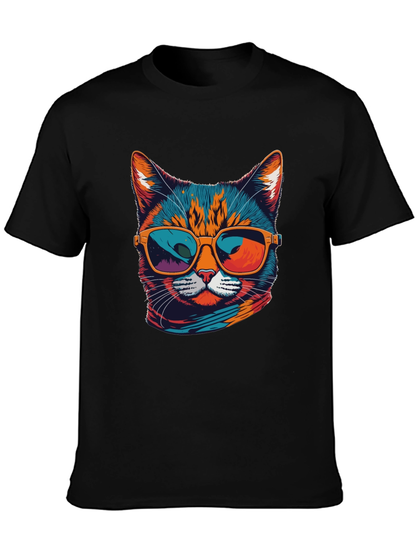 Black Cool Cat Graphic Tee - Unisex Black T-Shirt view 3
