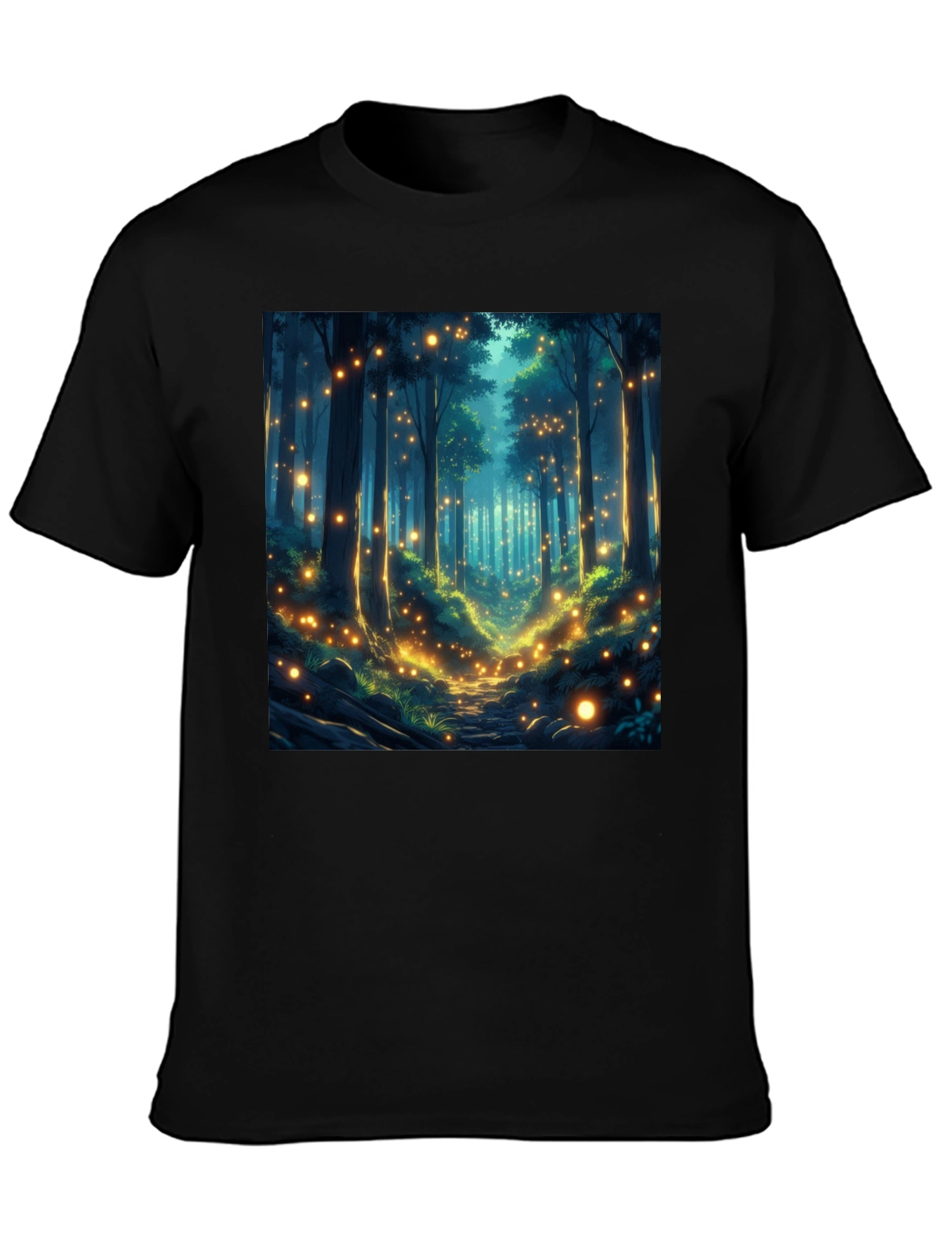 Black Enchanted Forest T-Shirt - Mystical Woodland Design view 3