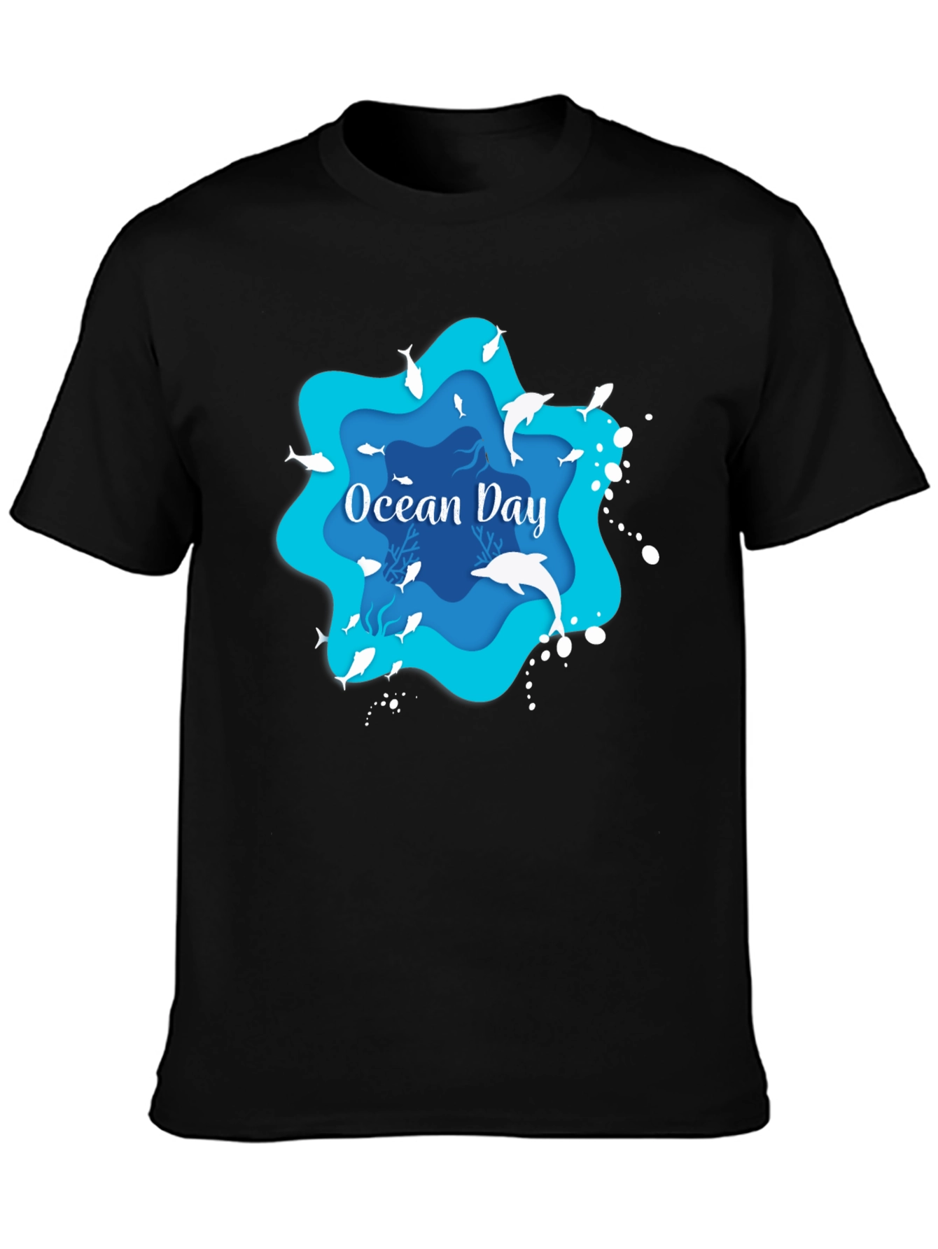 Black Ocean Day Graphic T-Shirt - Black, Casual view 3
