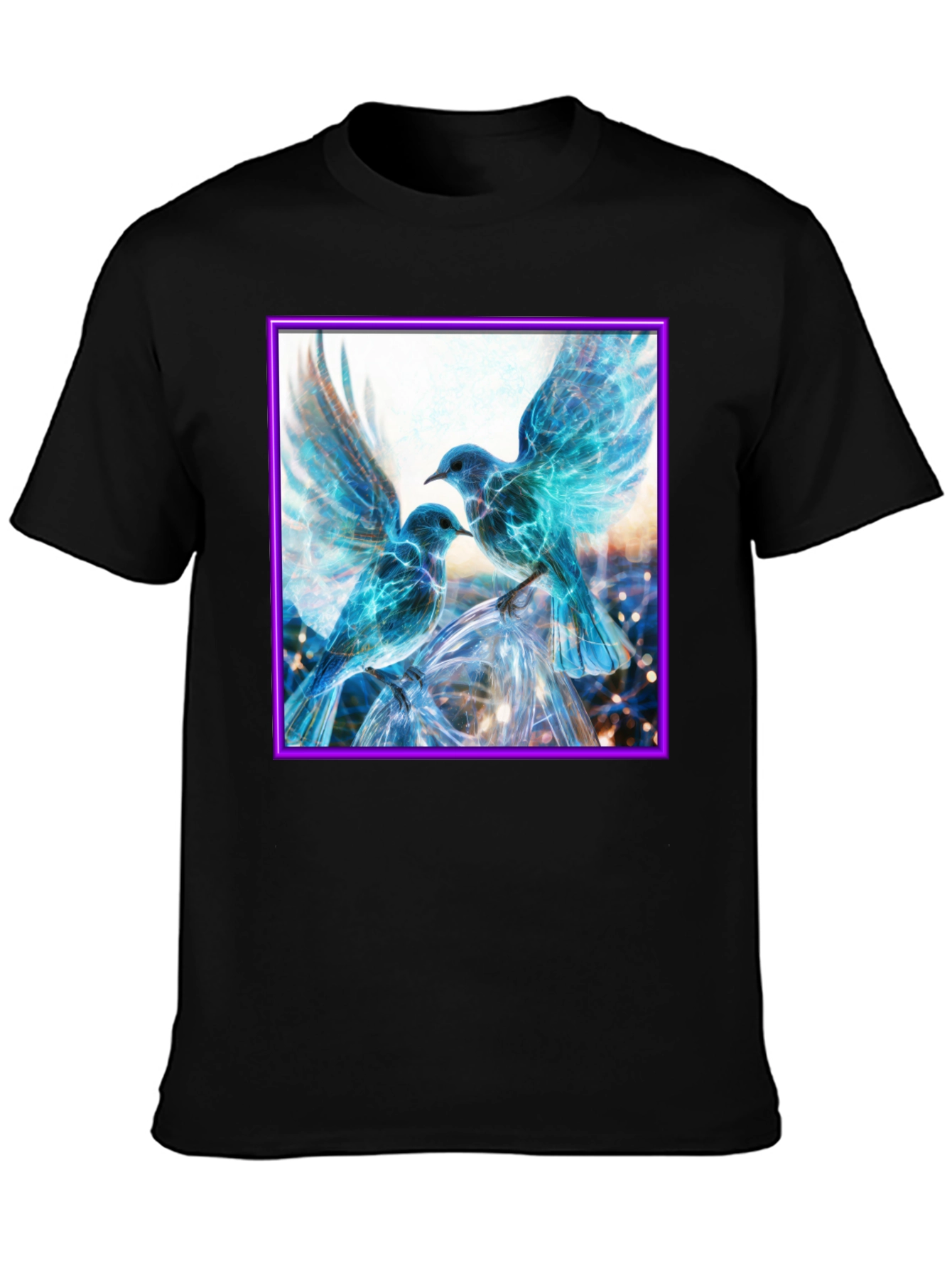 Black Electric Blue Bird T-Shirt view 3