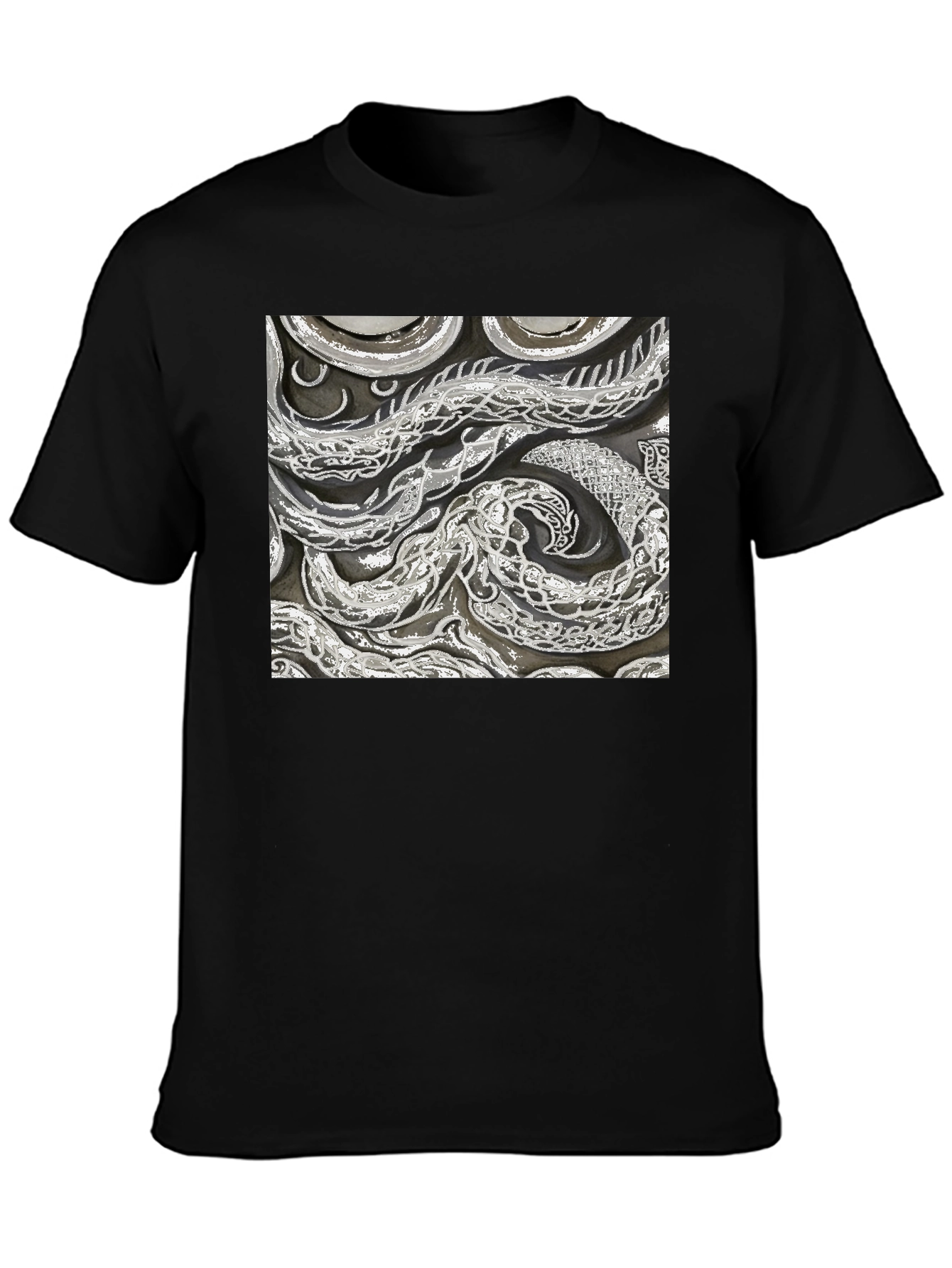 Black Abstract Snake Print Black T-Shirt view 3