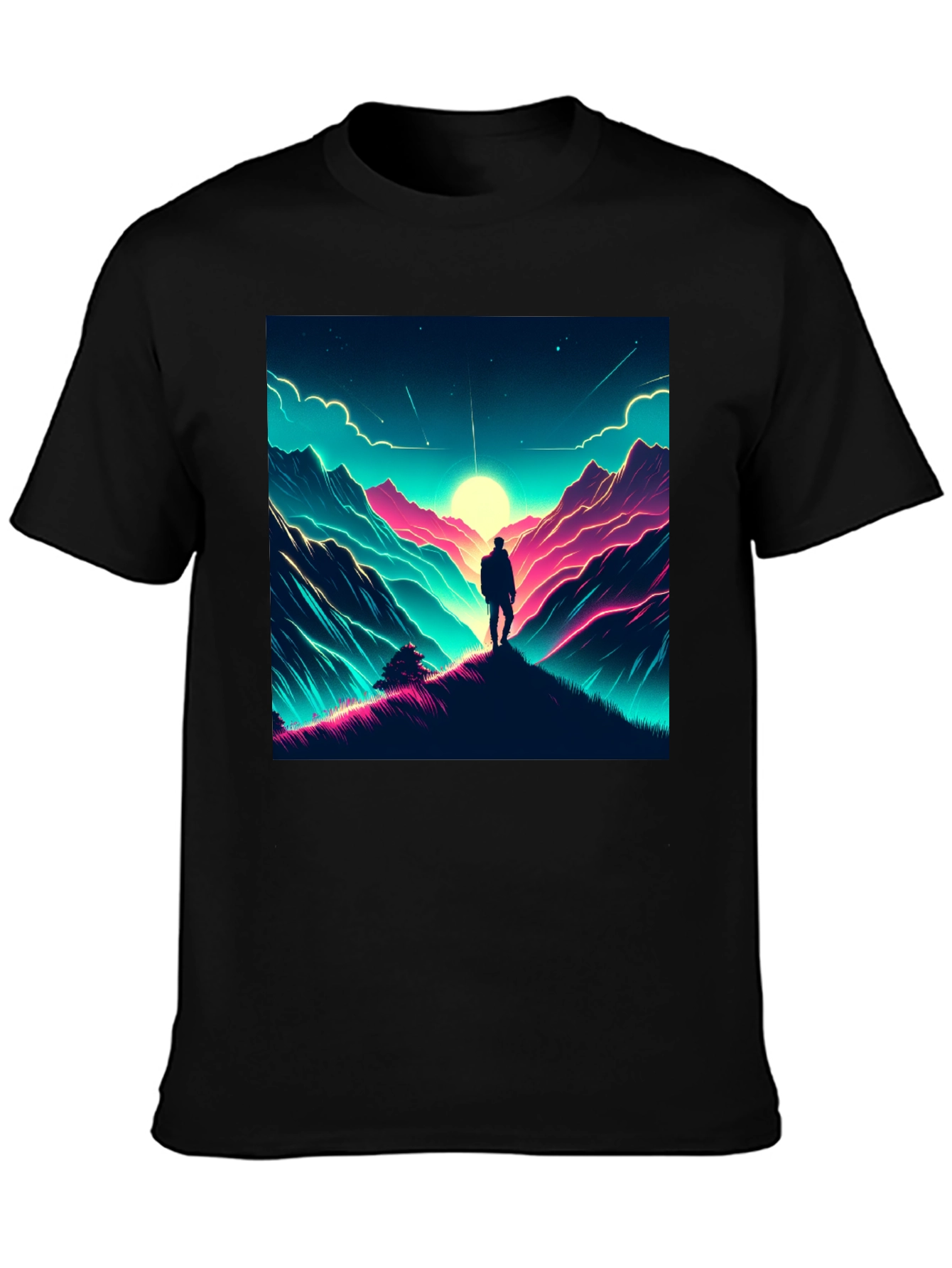 Black Neon Mountains Graphic Tee view 3