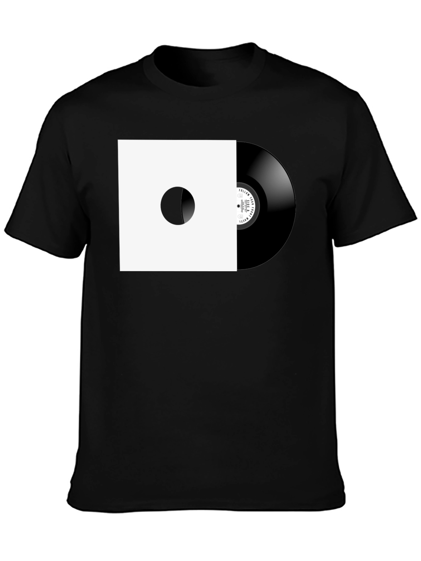 Black Retro Vinyl Record Graphic Tee - Black Cotton view 3
