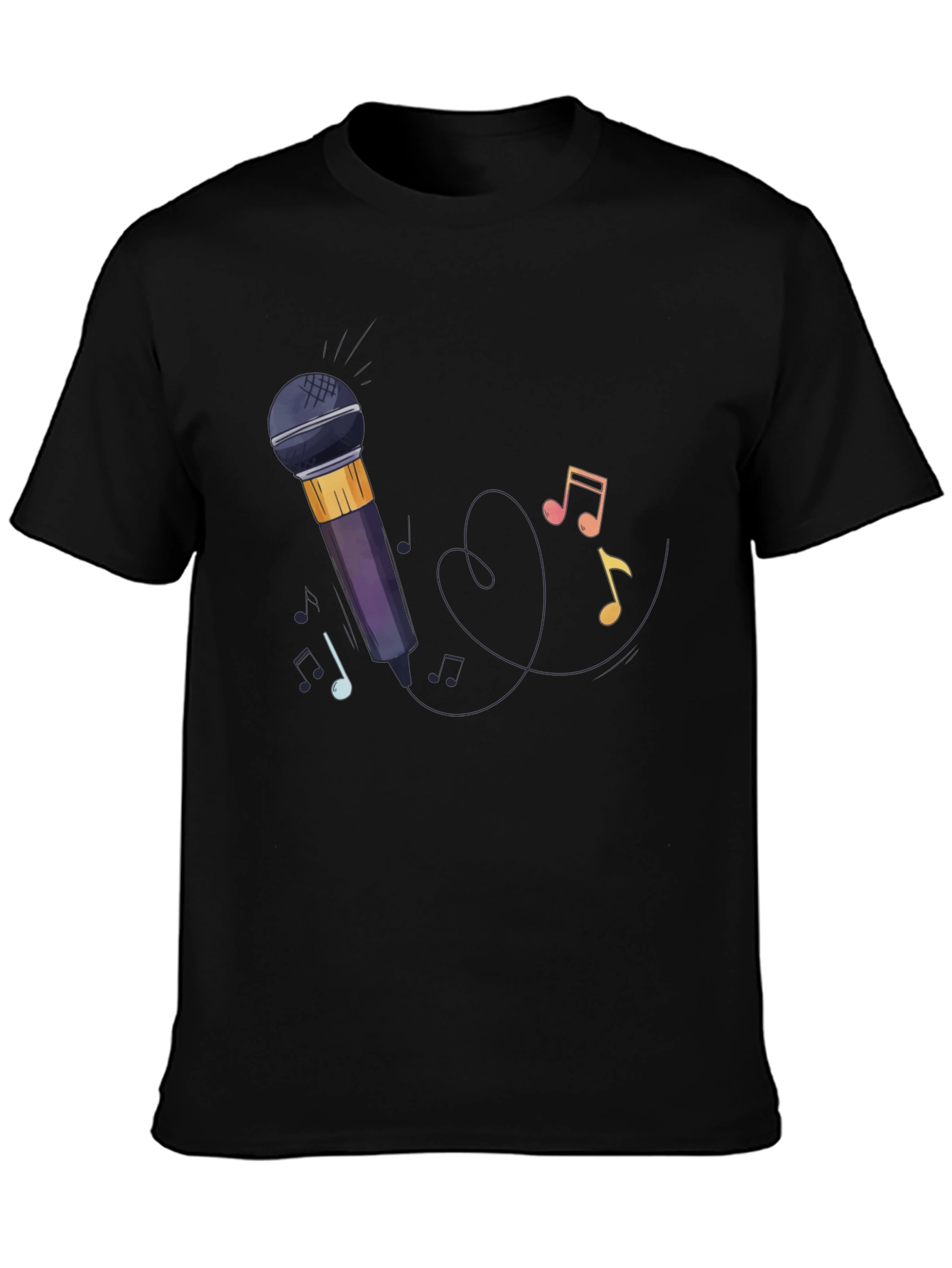 Black Microphone & Music Notes Graphic Tee view 3