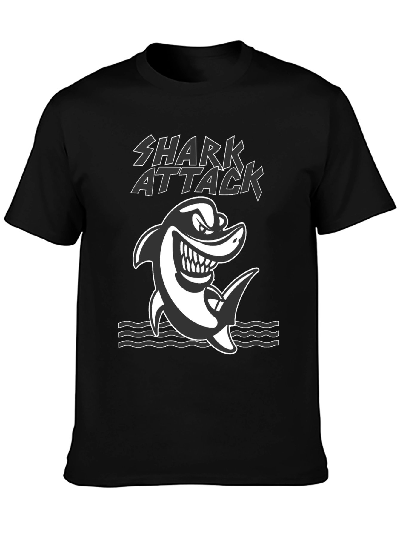 Black Shark Attack Graphic Tee - Black Cotton T-Shirt view 3