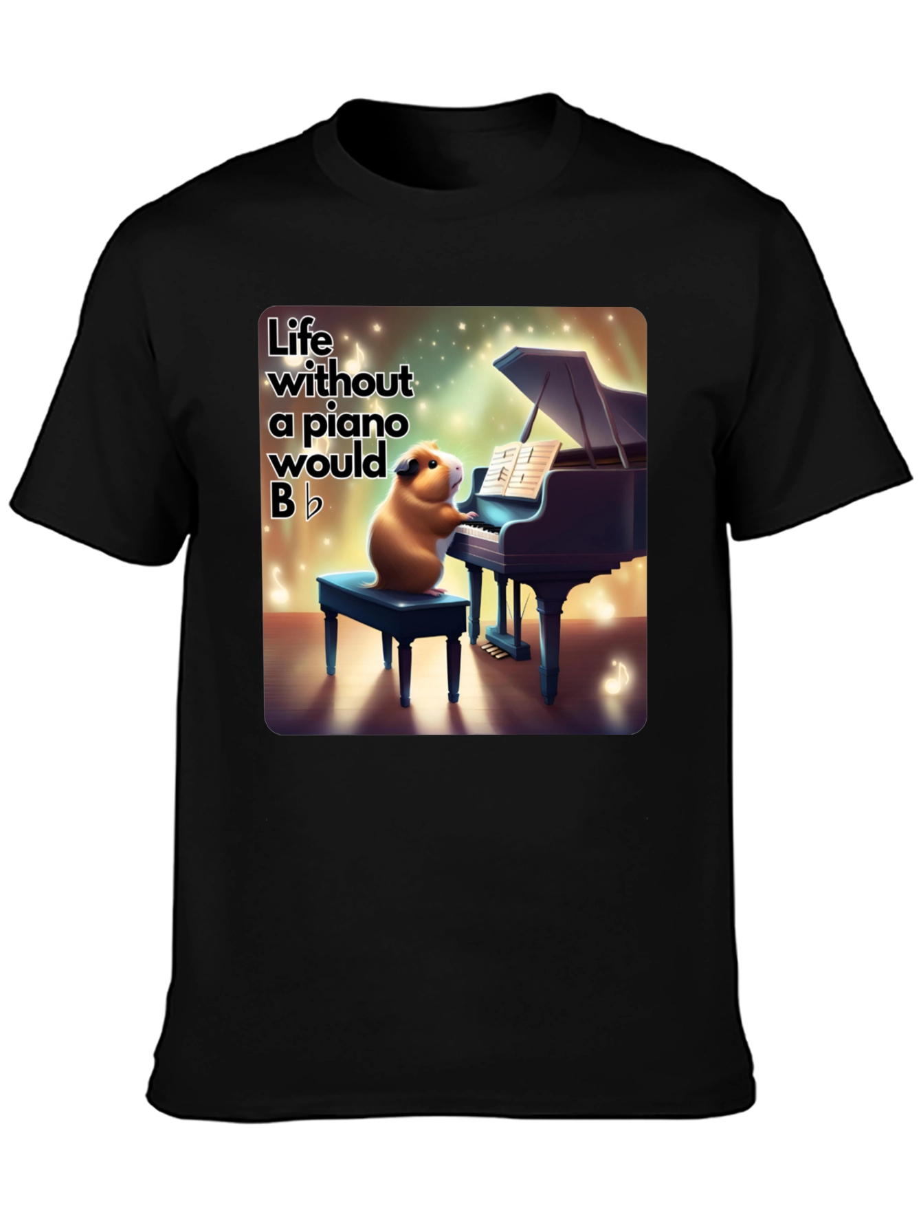 Black Piano Playing Guinea Pig Graphic Tee - Musical Humor view 3