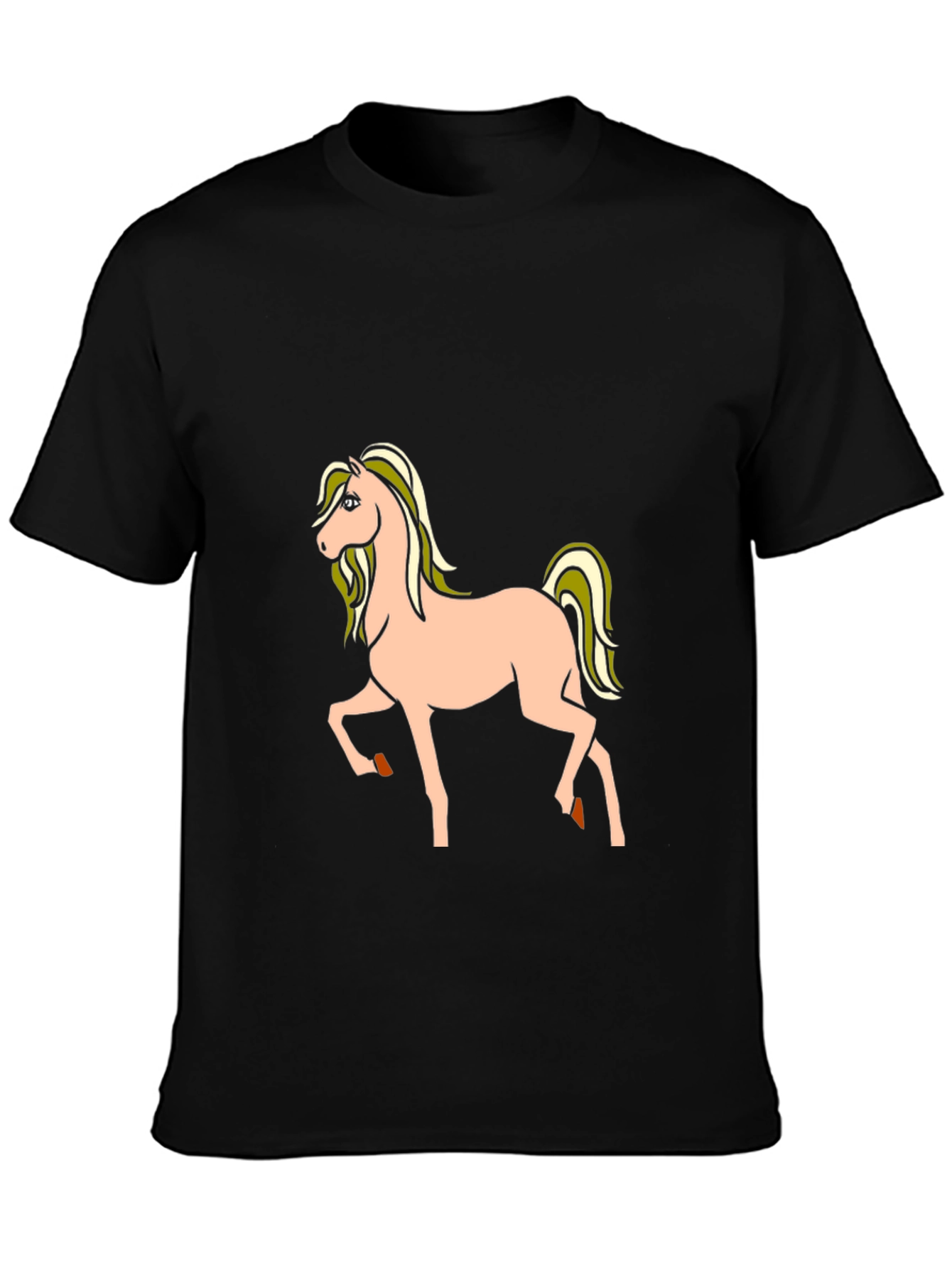 Black Black T-Shirt with Cartoon Horse Graphic view 3