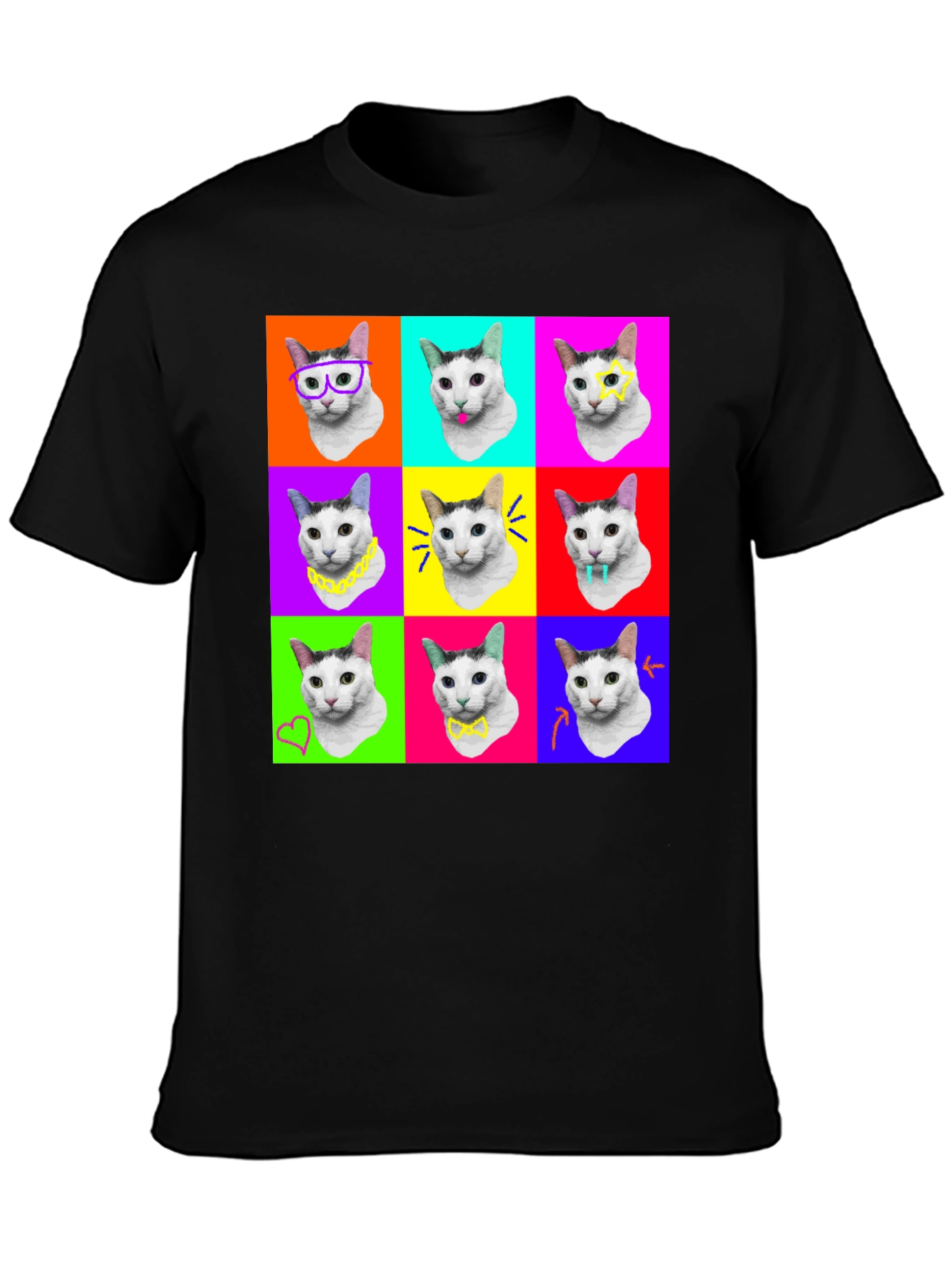 Black Pop Art Cat T-Shirt view 3