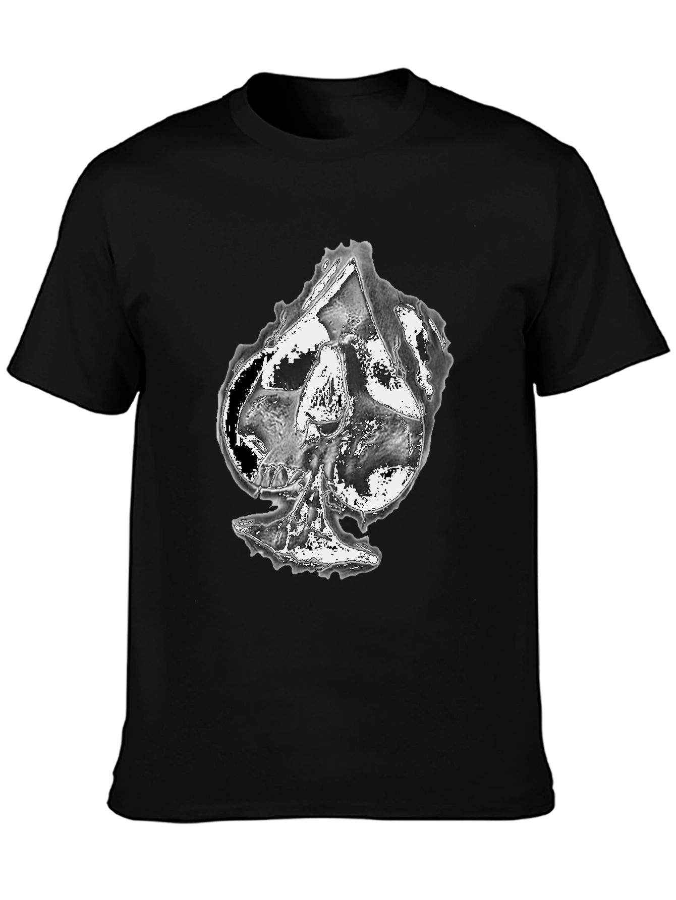 Black Skull Spade Graphic Print Black T-Shirt view 3