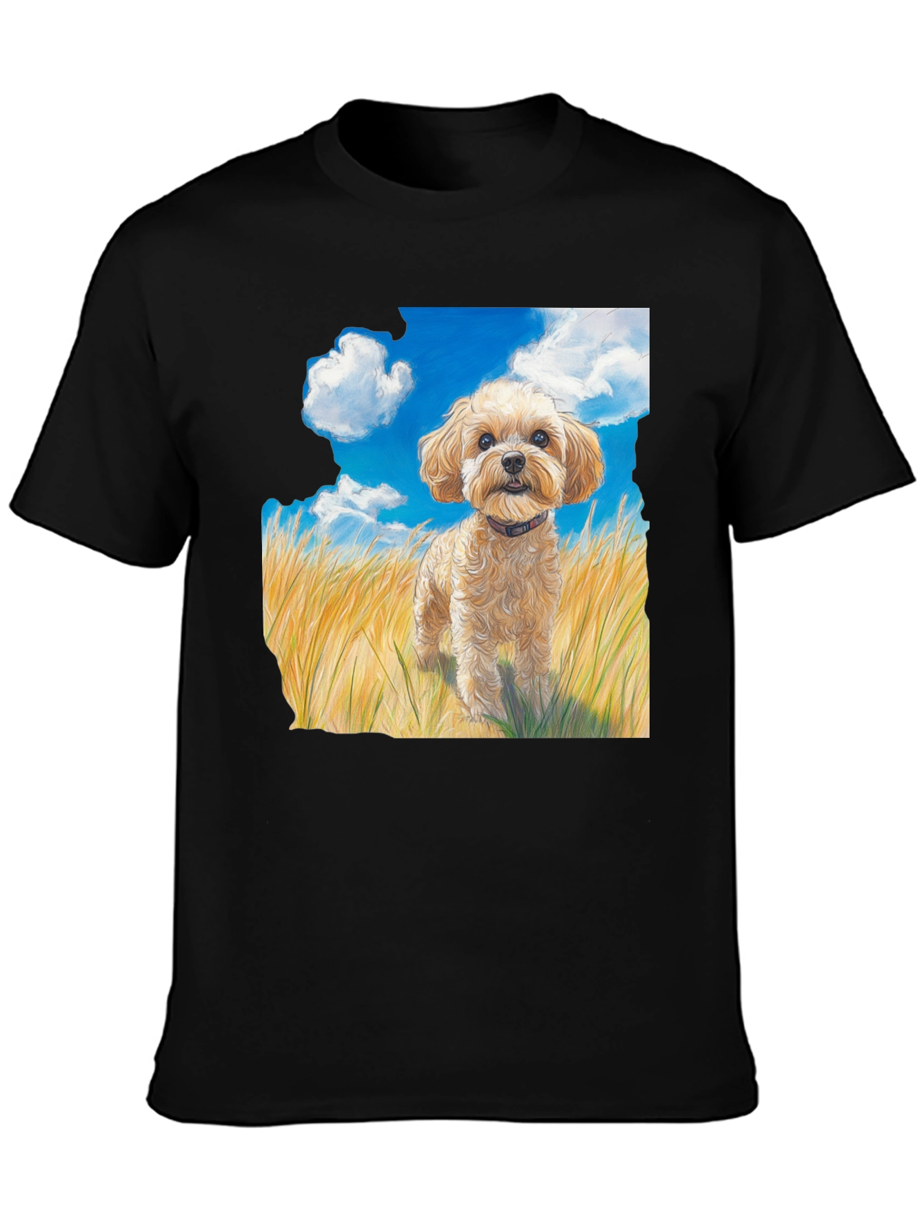Black Dog in Field Graphic T-Shirt view 3