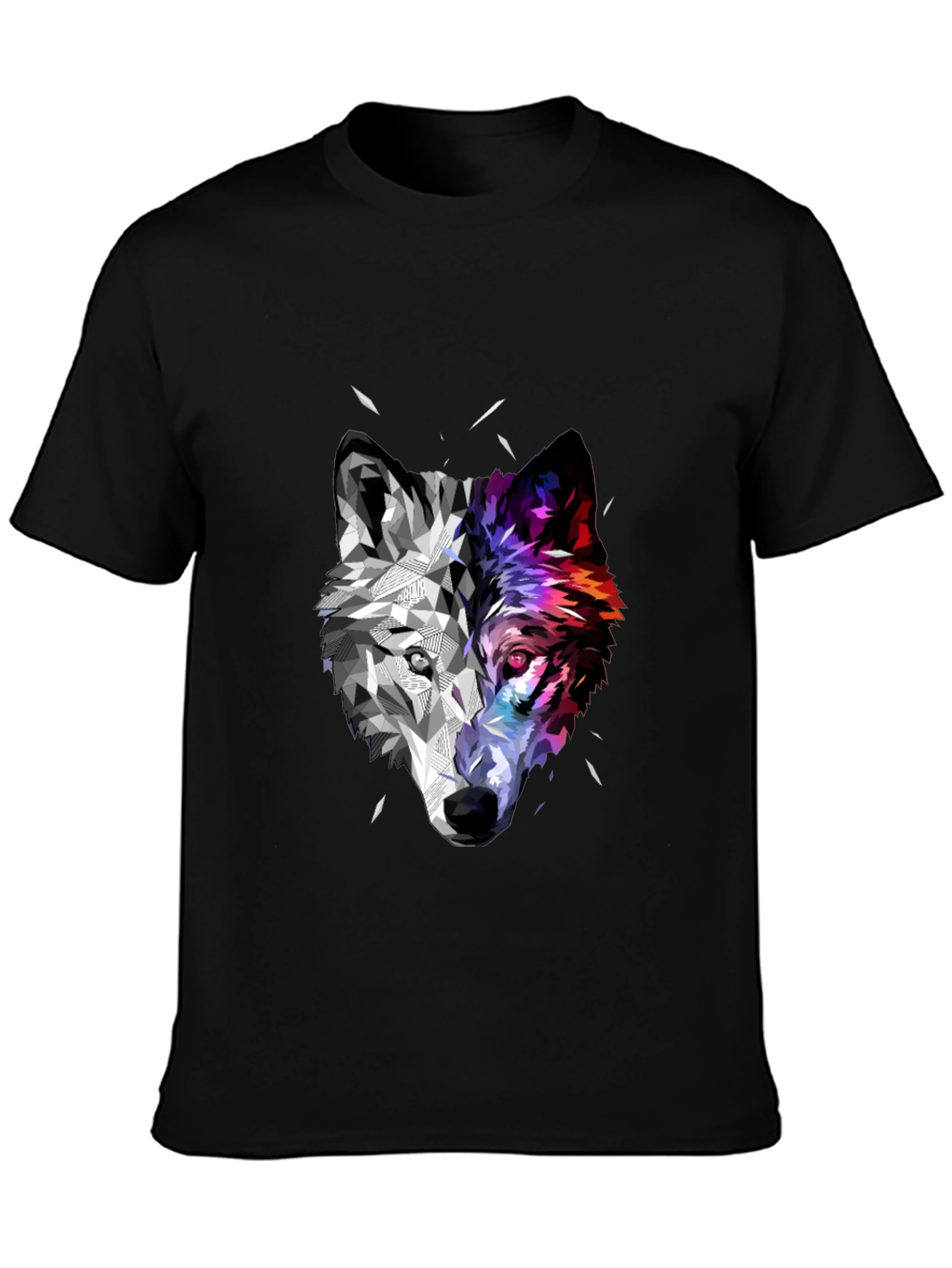 Black Geometric Wolf Head Graphic Black T-Shirt view 3