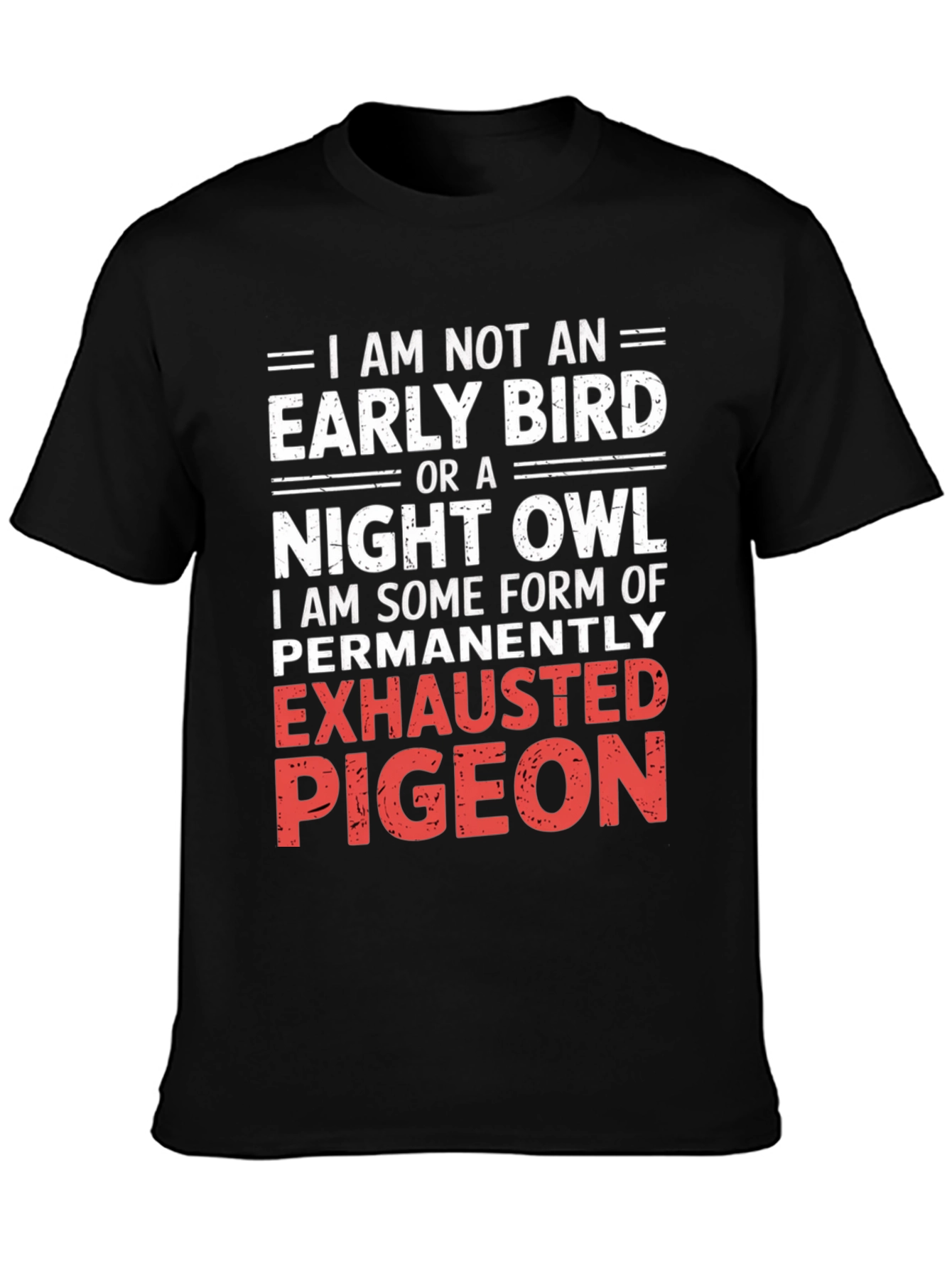 Black Exhausted Pigeon Graphic Tee - Funny Novelty Shirt view 3