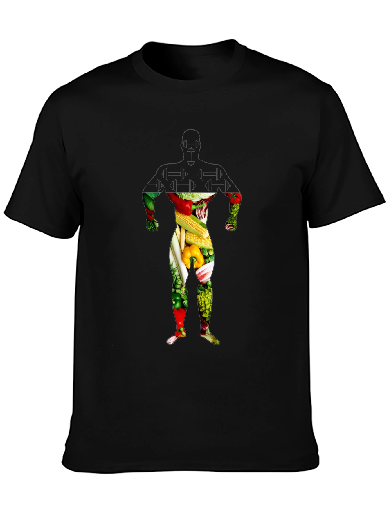 Black Veggie Man Graphic T-Shirt - Black Crew Neck view 3