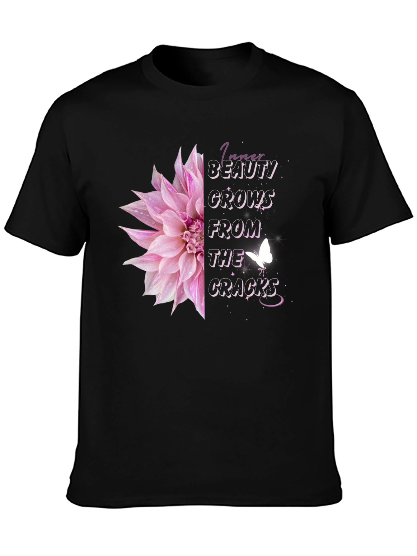Black Inner Beauty Floral Butterfly Graphic Tee view 3