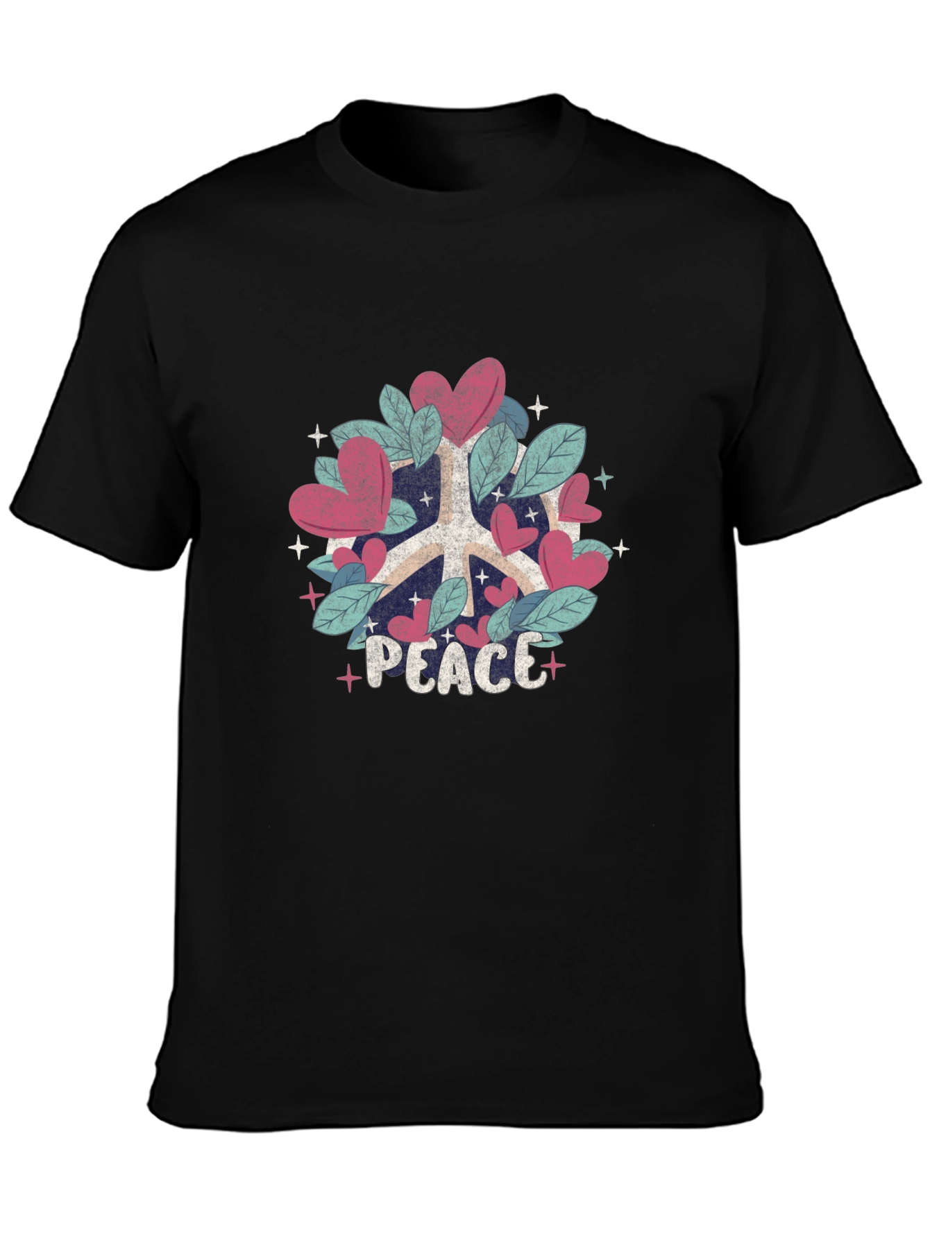 Black Peace Sign Heart & Leaves T-Shirt view 3