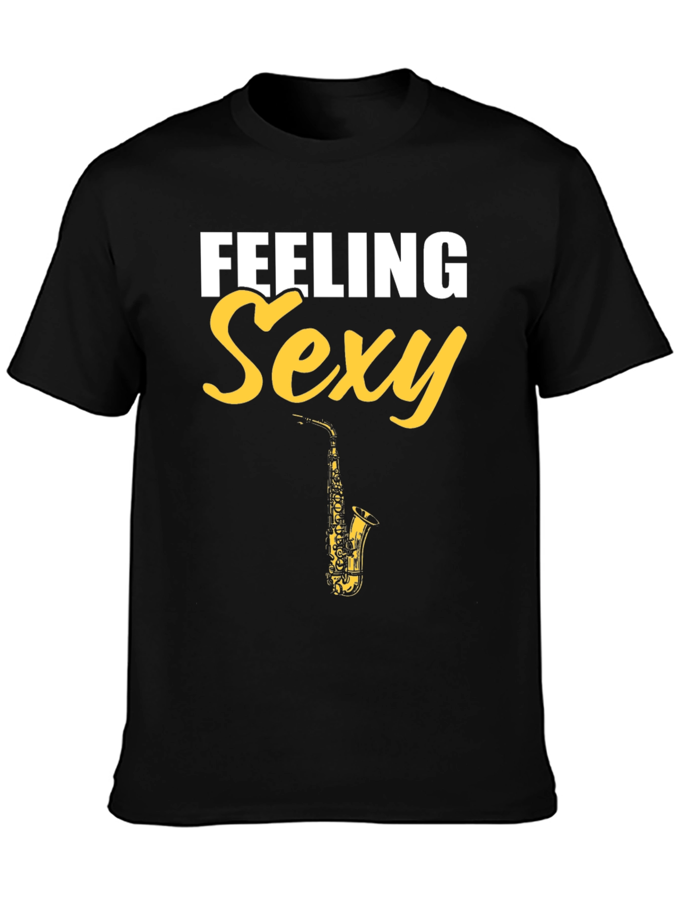 Black Feeling Sexy Saxophone Men's Black Graphic Tee view 3