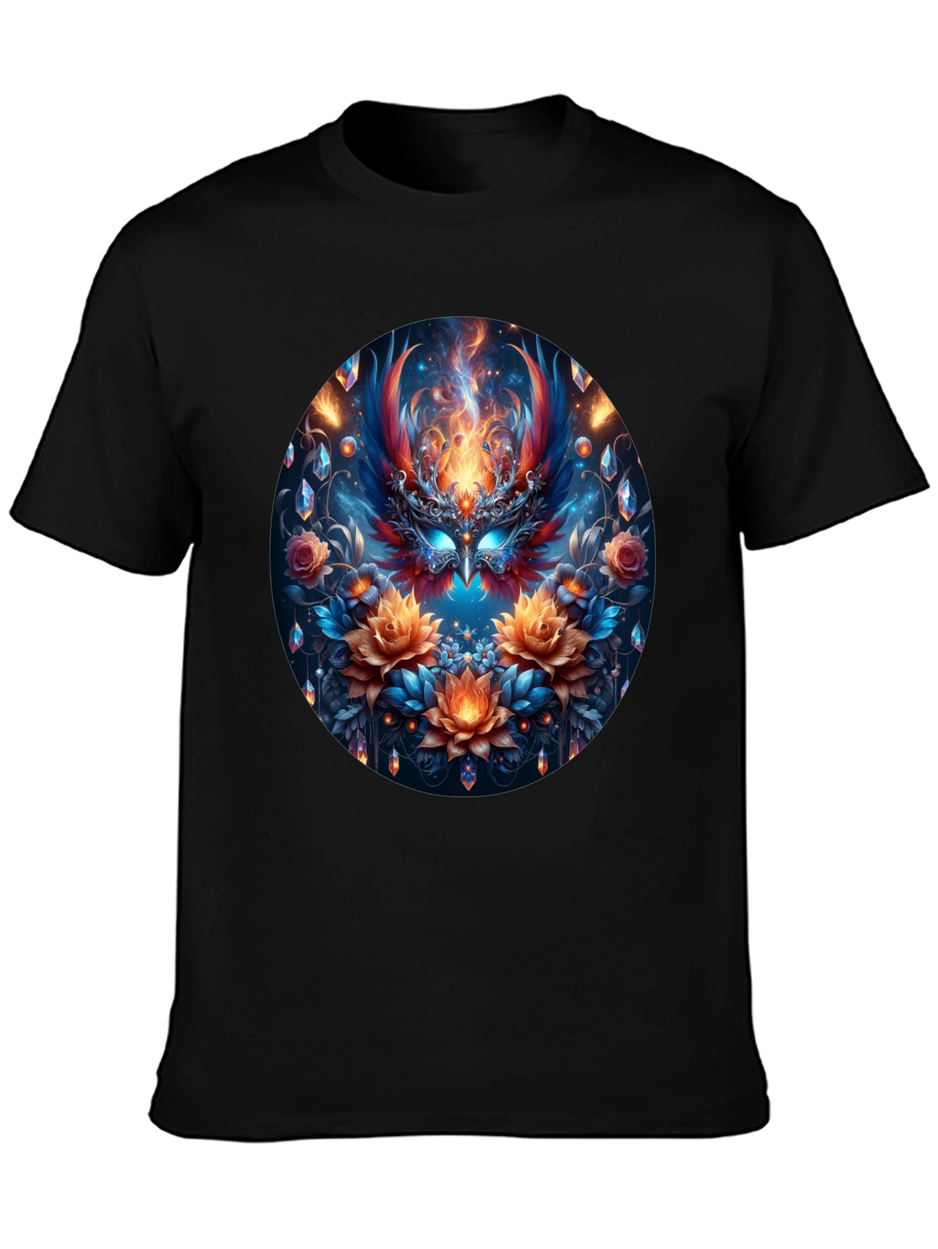 Black Phoenix Floral Art Black T-Shirt view 3