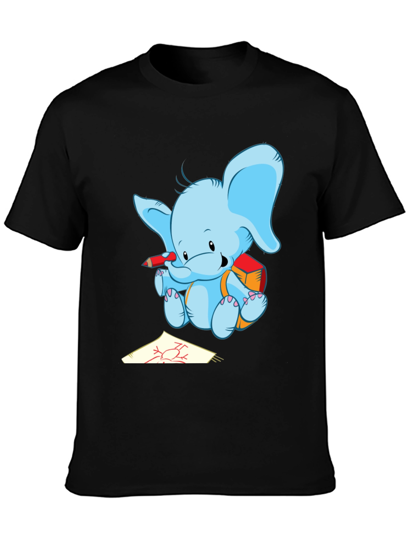 Black Cute Elephant Drawing T-Shirt view 3