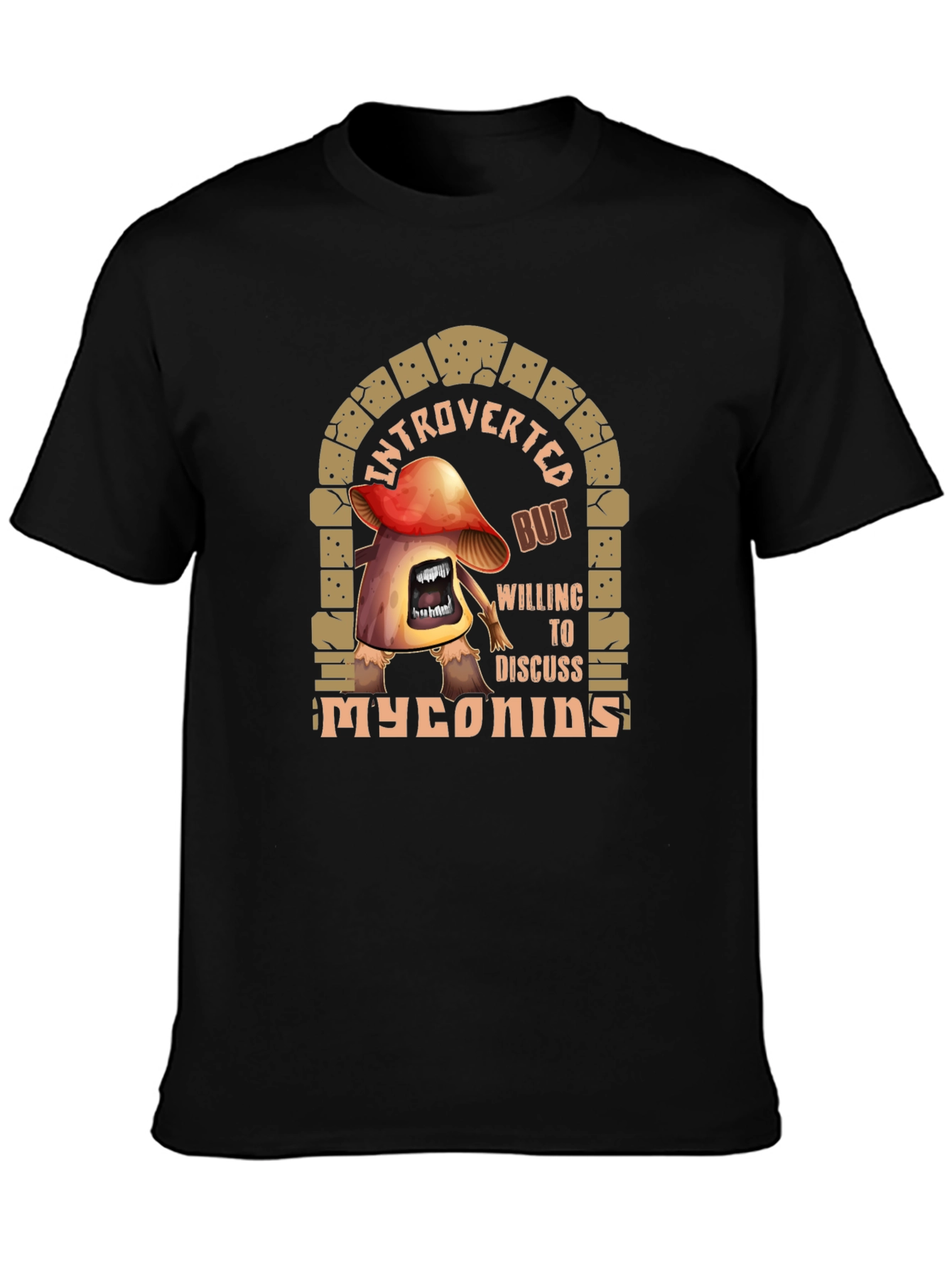 Black Introverted Myconids Mushroom T-Shirt view 3