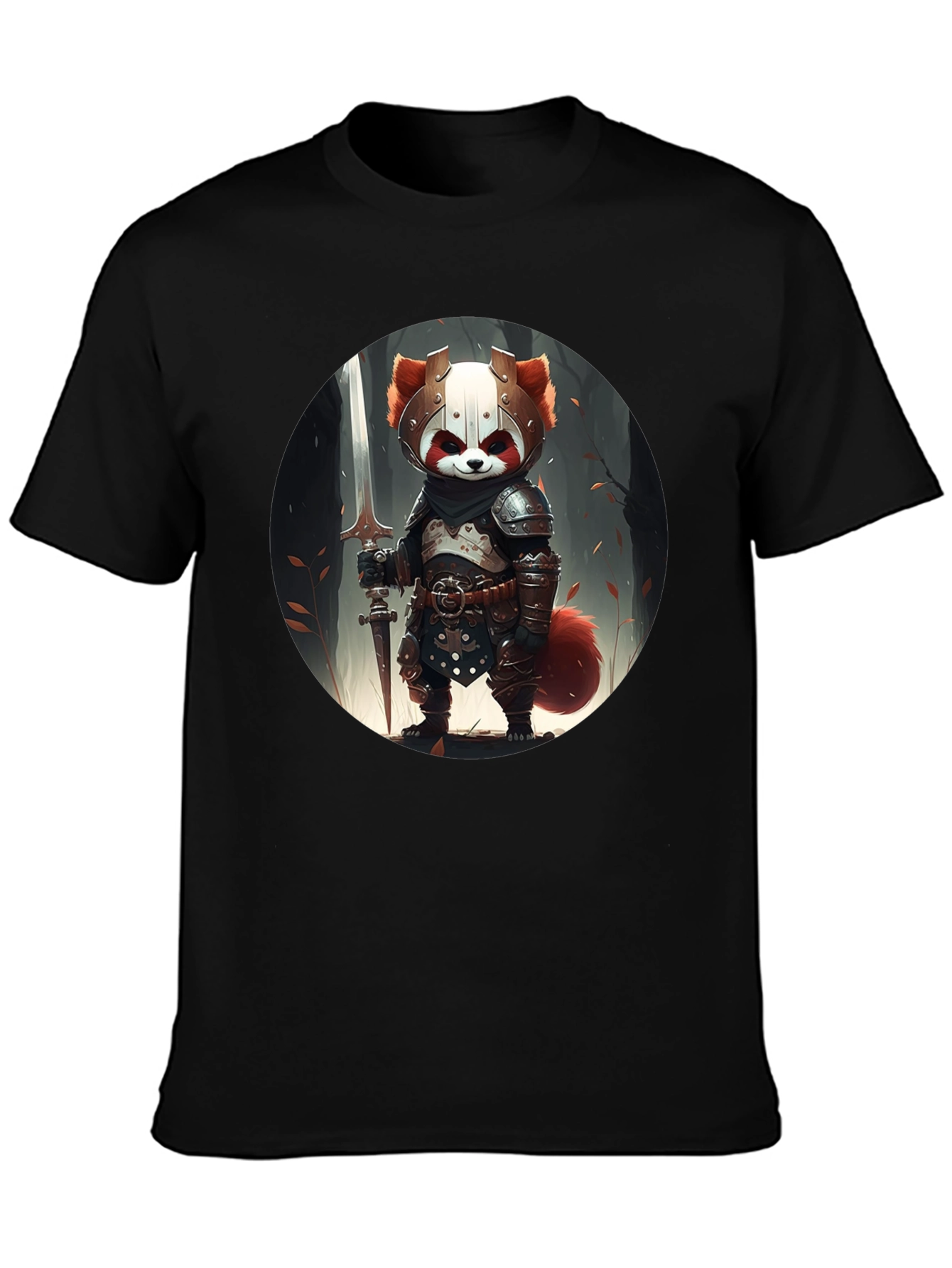 Black Red Panda Knight Graphic Tee - Unique Black T-Shirt view 3