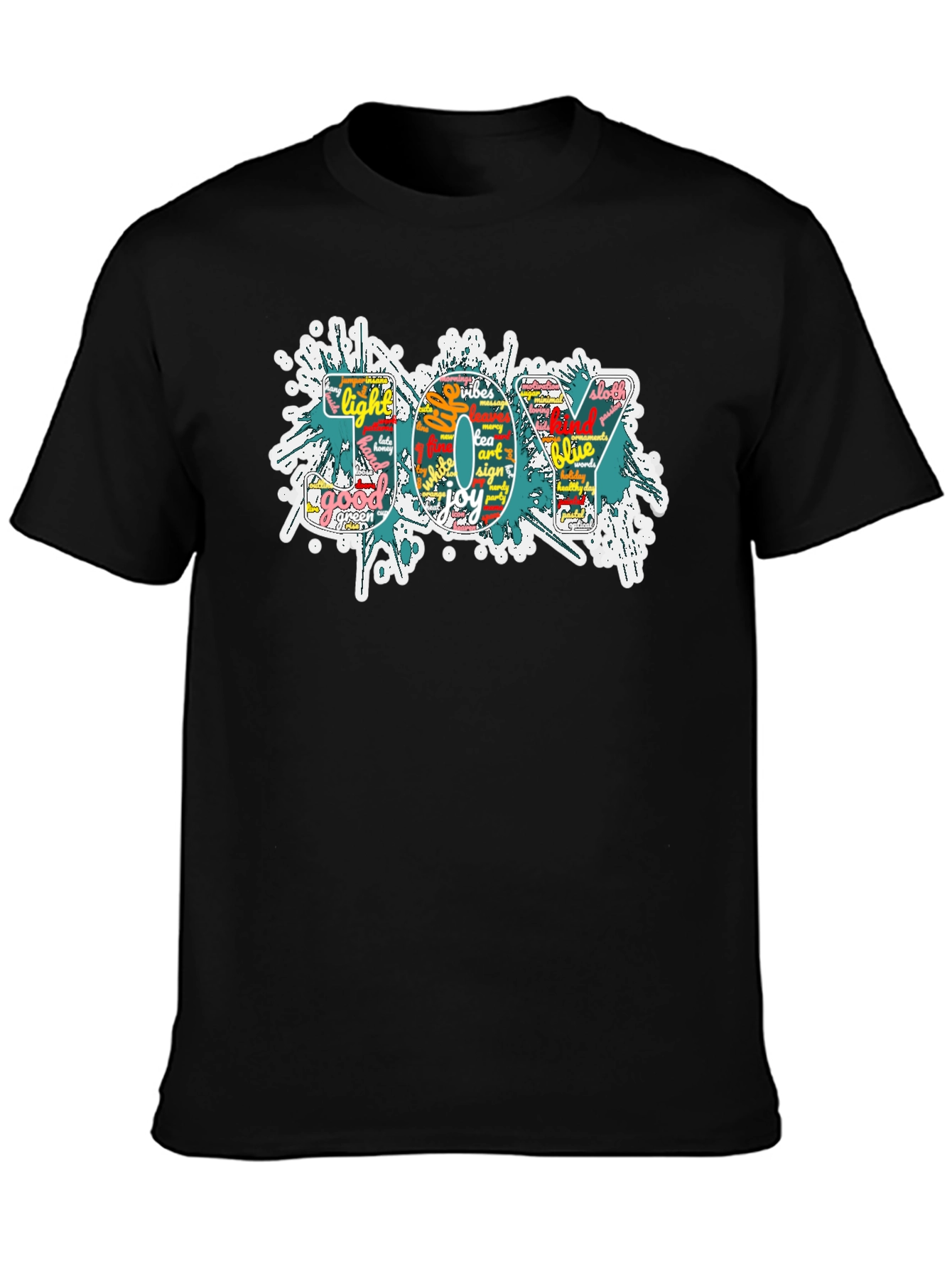 Black Joy Word Art Men's Black Graphic T-Shirt view 3